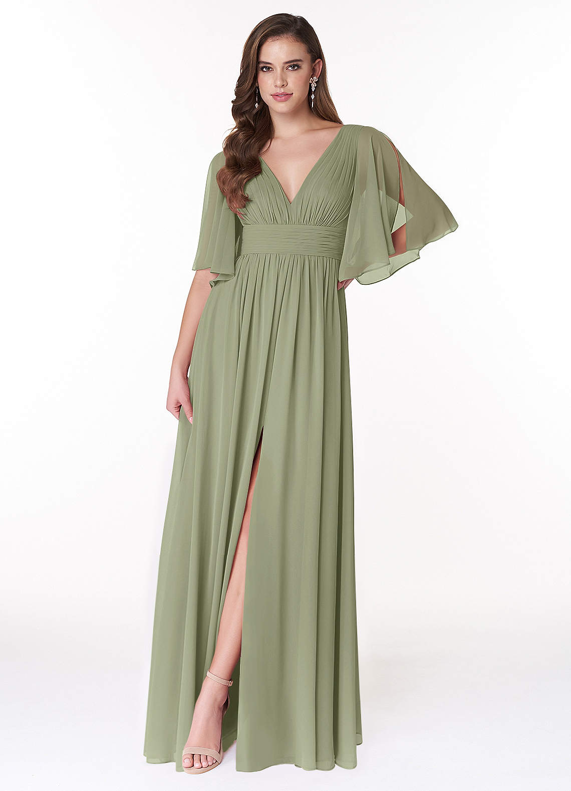 Azazie Temeka Bridesmaid Dresses Pistachio A-Line Ruched Chiffon Dress image1