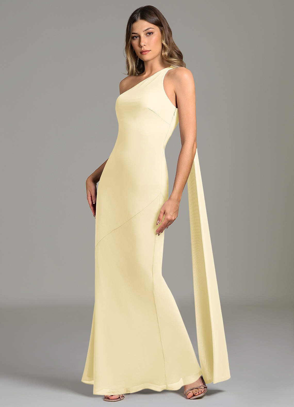 lemon chiffon bridesmaid dresses Azazie Rinna