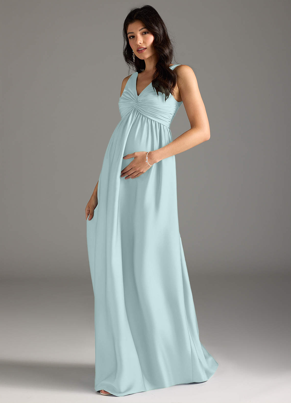 Azazie Yetta Brautjungfernkleider für Schwangere A-Linie Plissee Stretch-Satin Bodenlänge Kleid image1