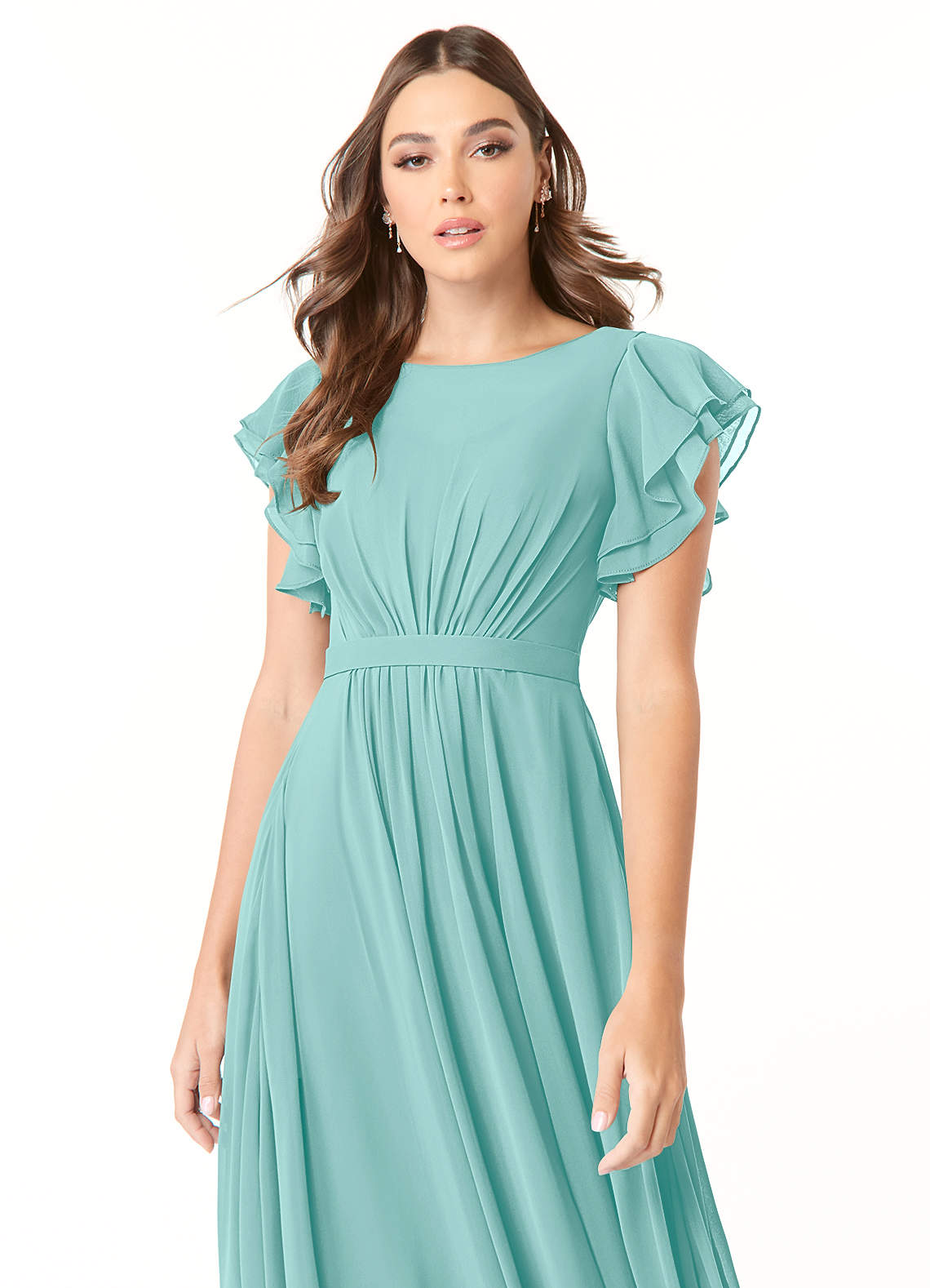 Azazie Daphne Modest Bridesmaid Dresses A-Line Ruffled Chiffon Floor-Length Dress image3