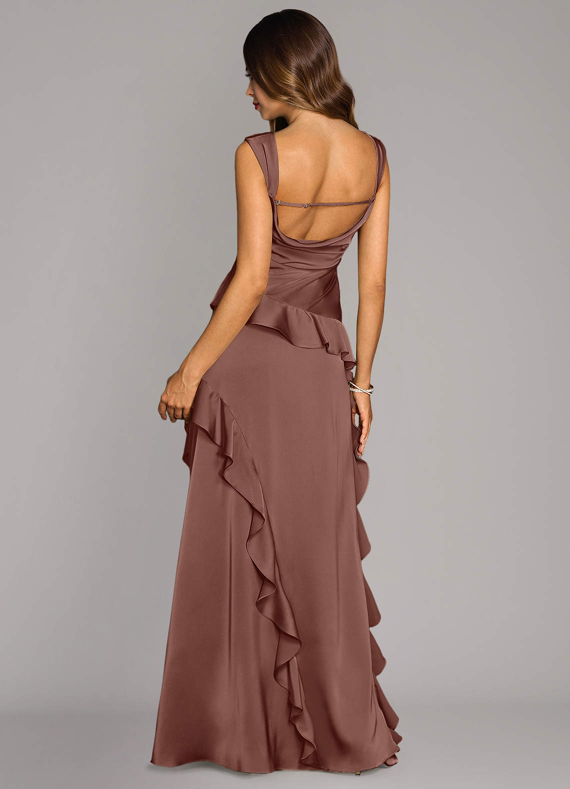 Azazie Sloane Vestidos de madrinha de casamento Vestir Café Expresso de Cetim elástico de Linha A com Decote em coração image1
