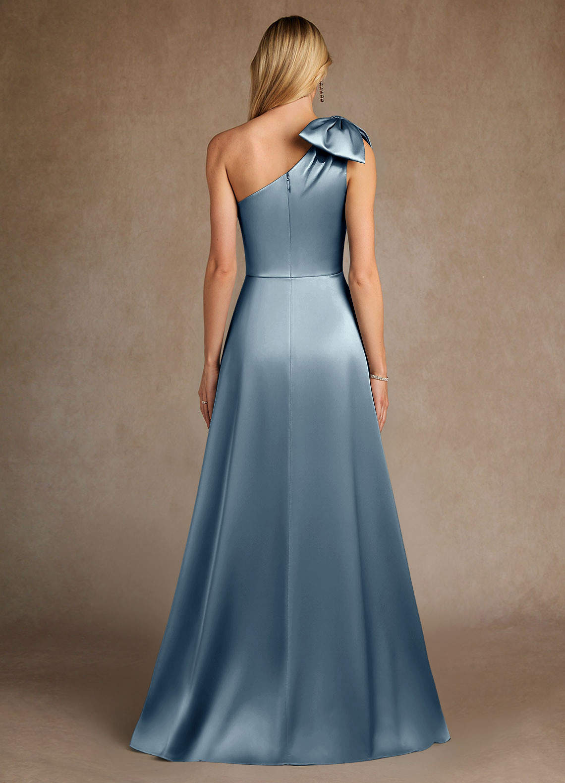 Azazie Easton Klänningar till brudens mor Klänning A-Line i Stretch Satin One-shoulder Dammblå image2