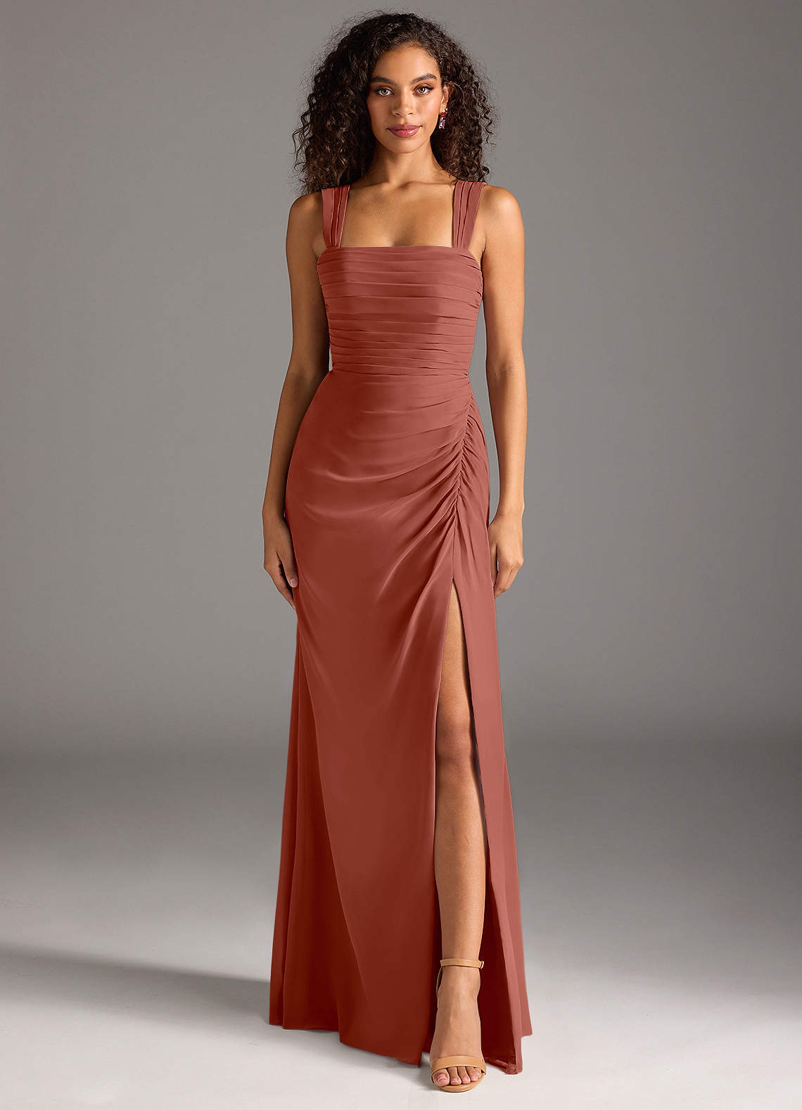 Azazie Jesaphine Bridesmaid Dresses Auburn Sheath Bow Chiffon Dress image4