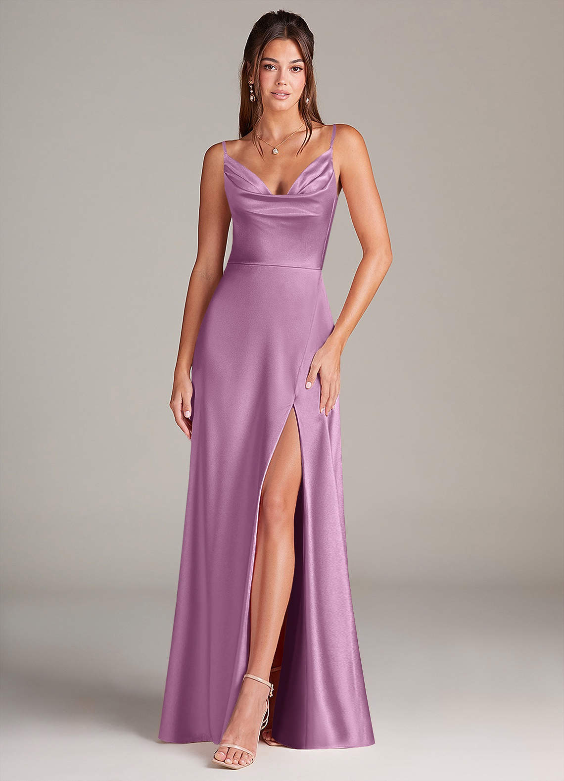 Azazie Sarella Brautjungfernkleider A-Linie Plissee Stretch-Satin Kleid Blauregen image1