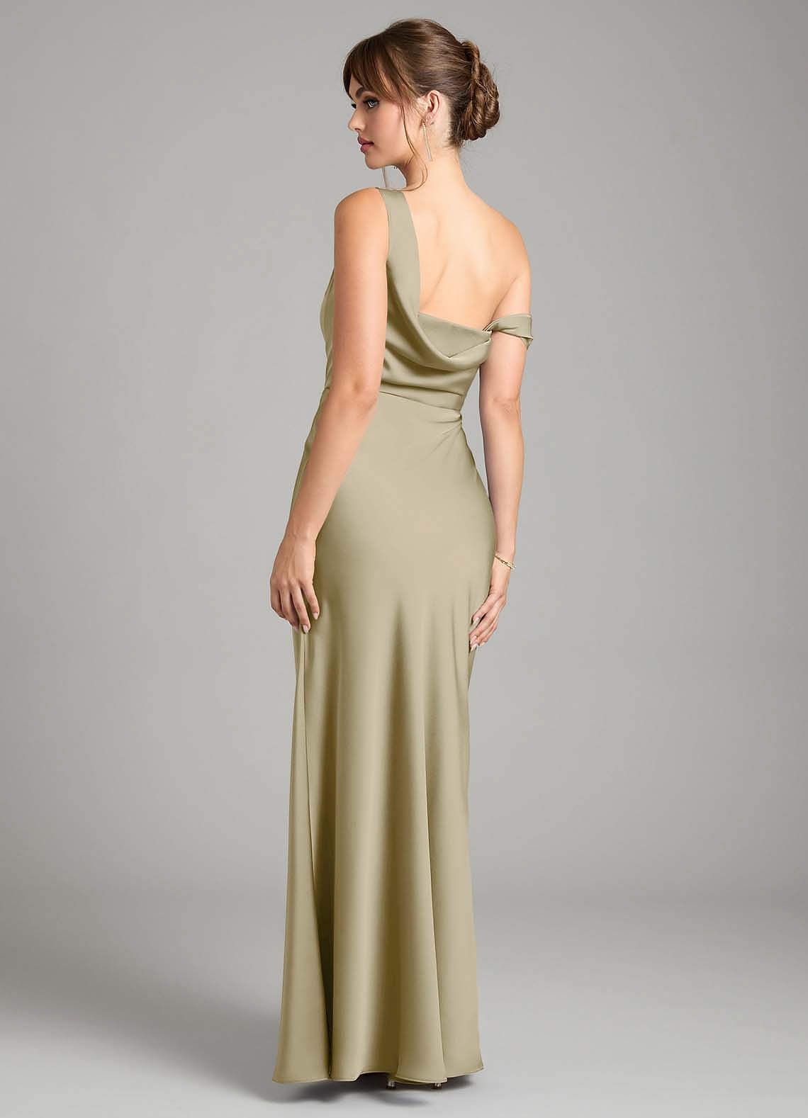 Azazie Madelyn Moss Green Stretch Satin Bridesmaid Dresses | Azazie DE