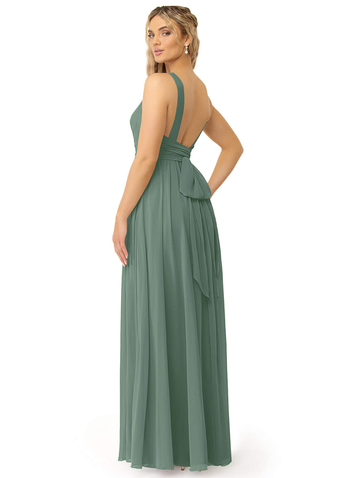 Azazie Kora Bridesmaid Dresses Eucalyptus A-Line Pleated Chiffon Dress image4