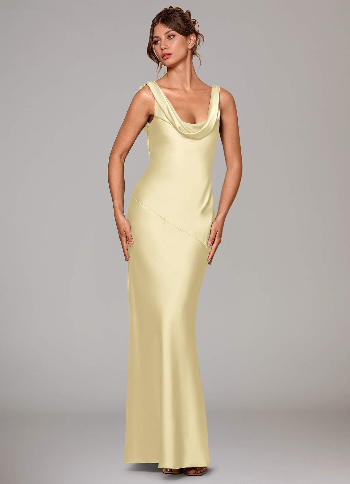 Azazie Rylina Brudtärnklänningar Klä av Sjöjungfru i Stretch Satin Citronsorbet image3