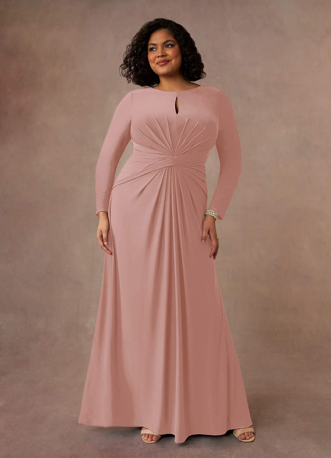 Azazie Natalya vestidos de madre de la novia Vestido de Rosa Polvorienta de Punto de lujo de Corte En A con Plisado image1