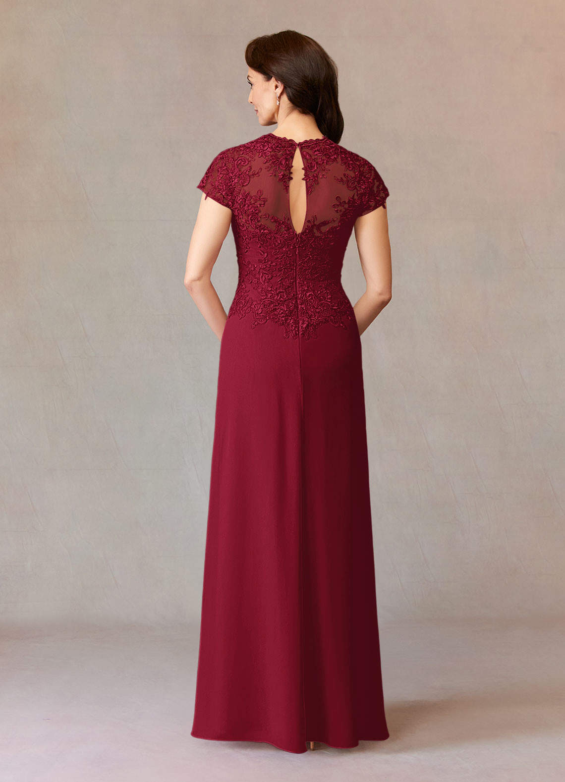 Azazie Junie Mother of the Bride Dresses Burgundy A-Line Lace Chiffon Dress image1