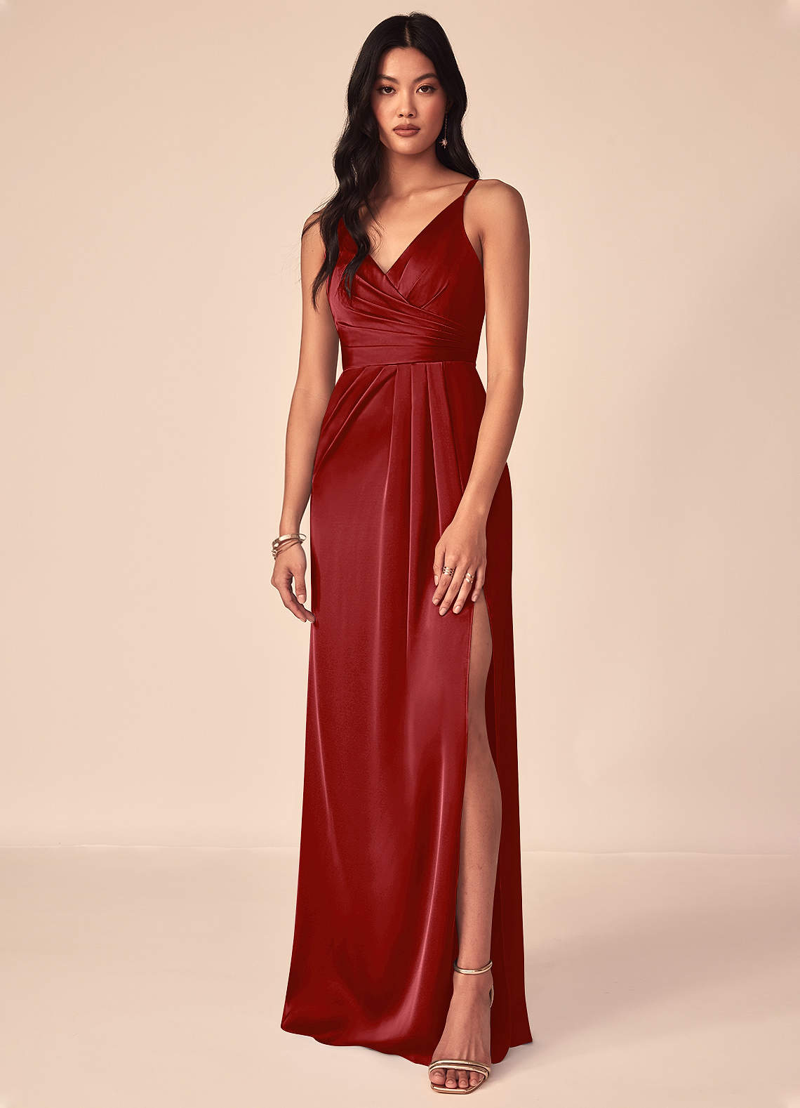 Azazie Aqua Pomegranate Stretch Satin Bridesmaid Dresses | Azazie