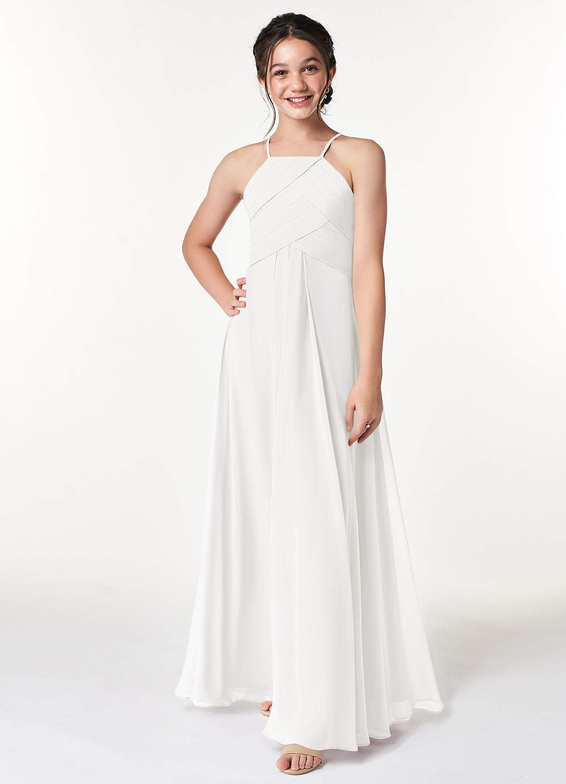 Azazie Ginger A-Line Pleated Chiffon Floor-Length Junior Bridesmaid Dress image1