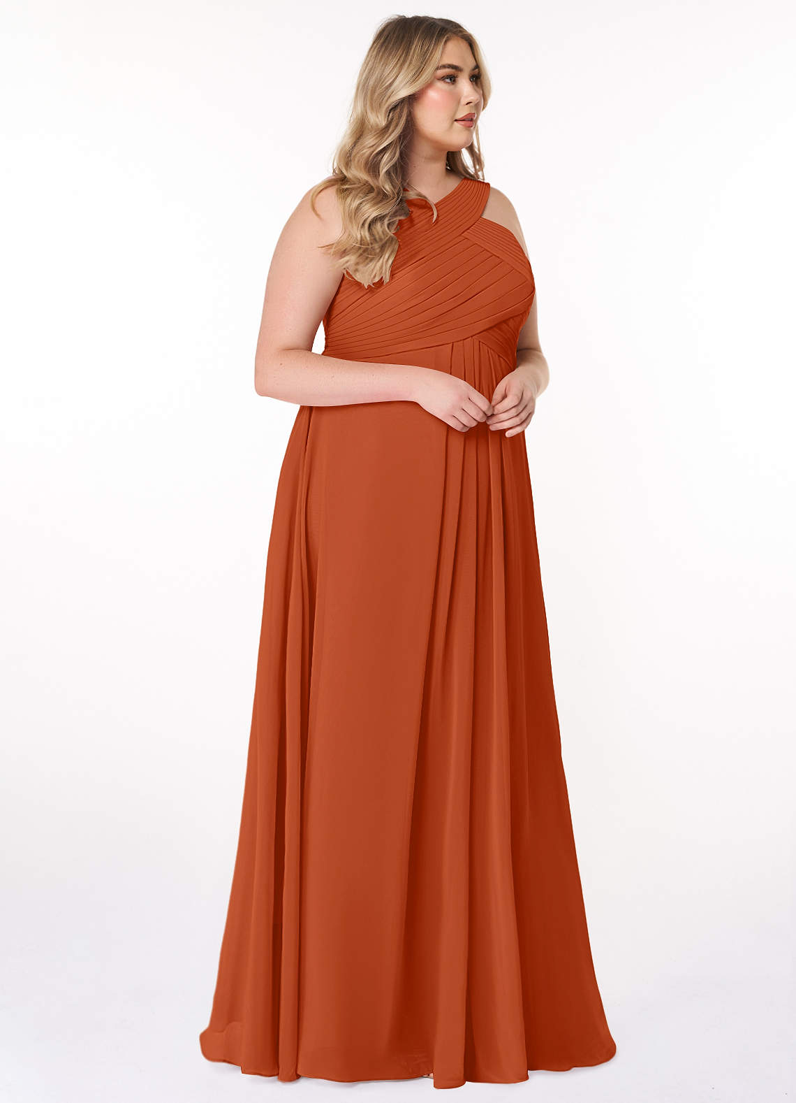 Azazie Kaleigh At-home Try On Dresses Matcha A-Line Pleated Chiffon Dress image9