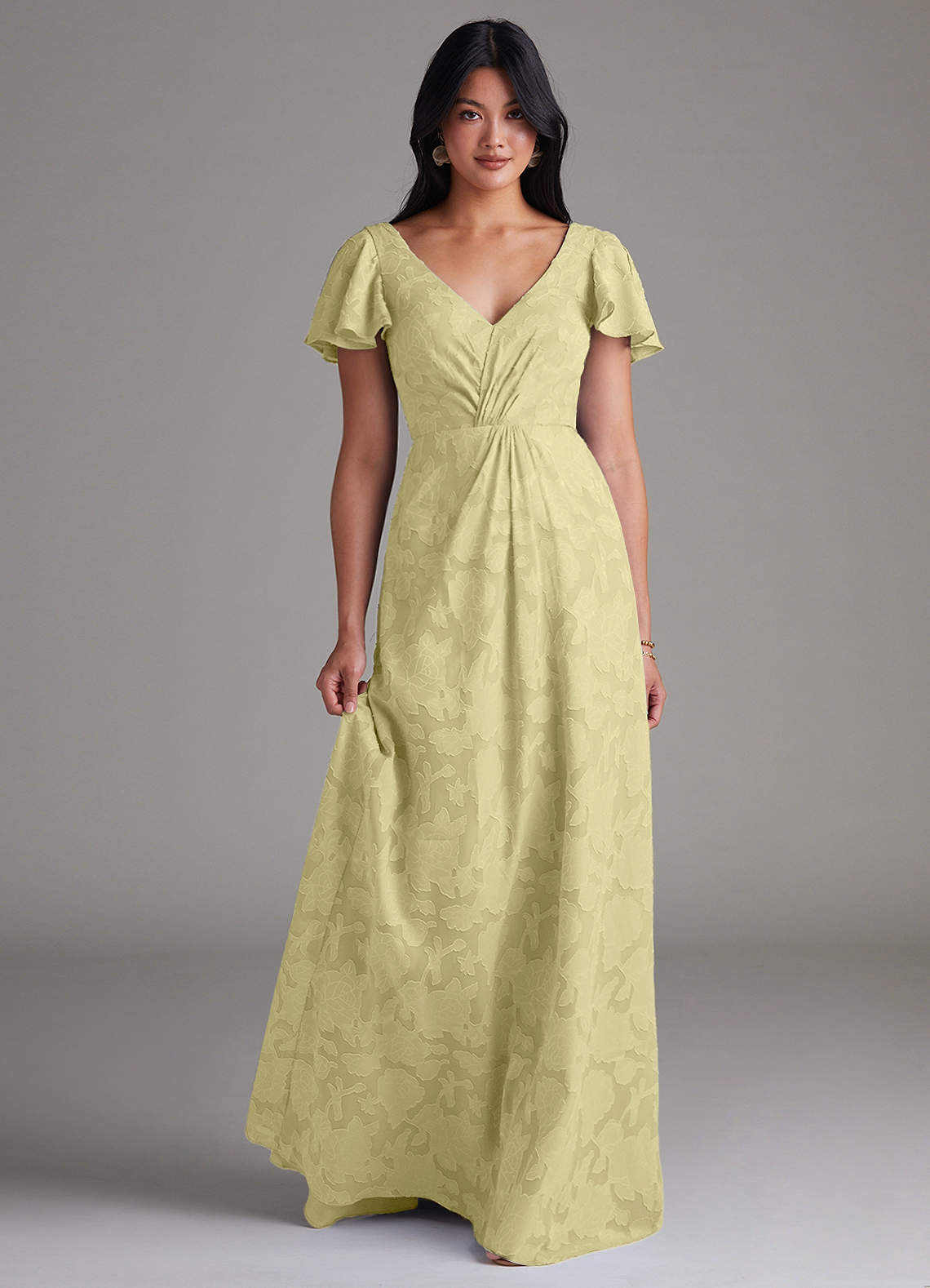 Azazie Soren Bridesmaid Dresses Lemon Sorbet A-Line Pleated Floral Burnout Dress image1