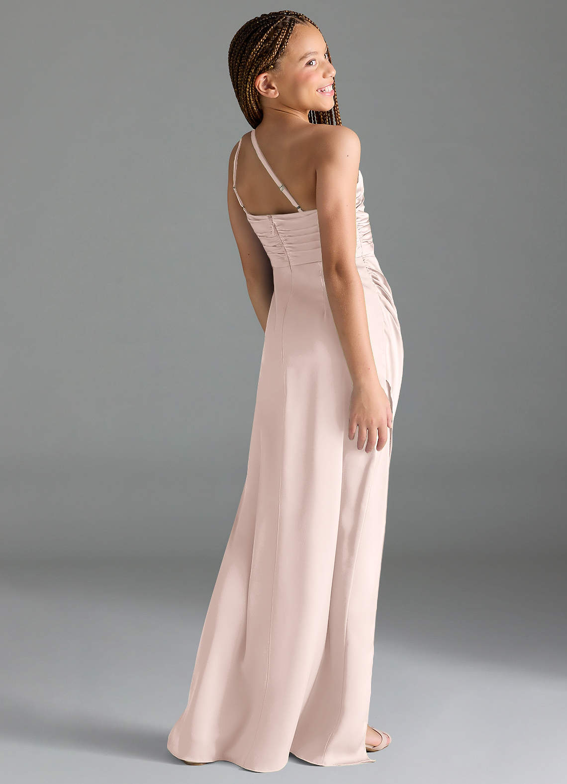 Azazie Eren Junior Vestido Rosa Corado de Cetim elástico de Bainha com Plissado image4