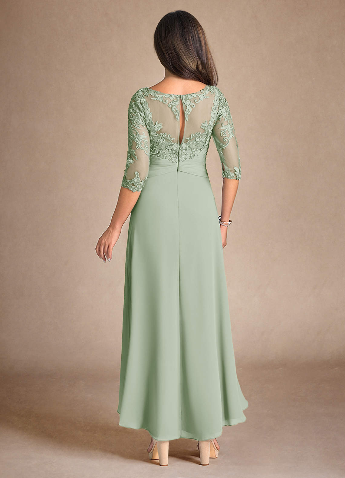 Azazie Marietta Mother of the Bride Dresses Dusty Sage A-Line Lace Dress image2