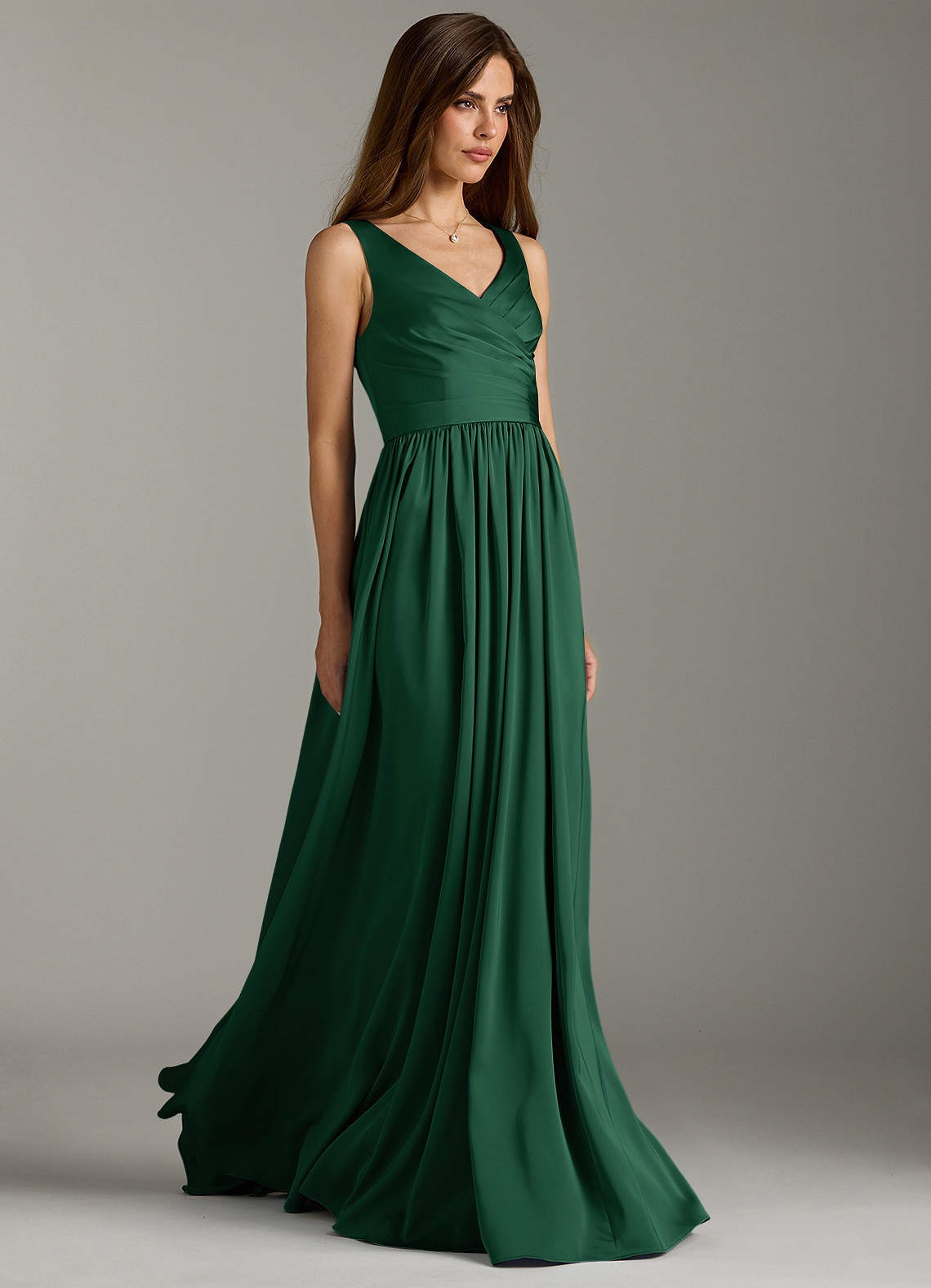 Azazie Keyla Bridesmaid Dresses Dark Green A-Line Pleated Stretch Satin Dress image1