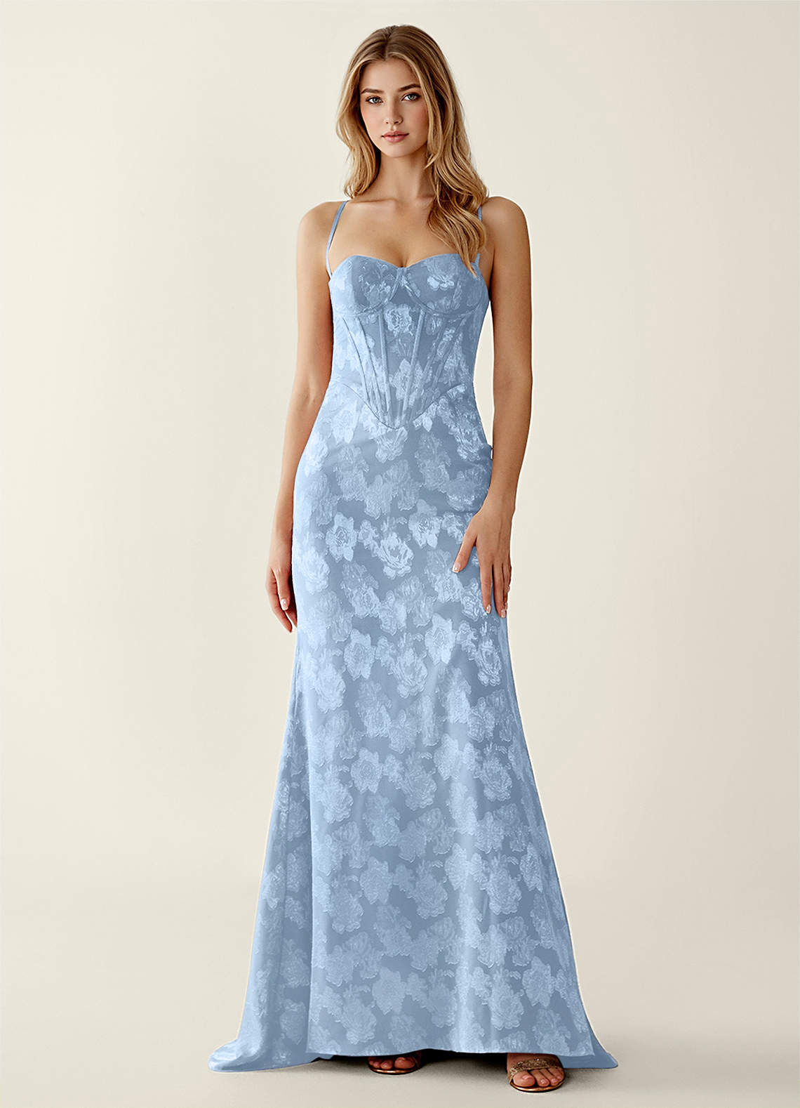 Serapheagn Powder Blue Embossed Clipped Jacquard Prom Dress Ready