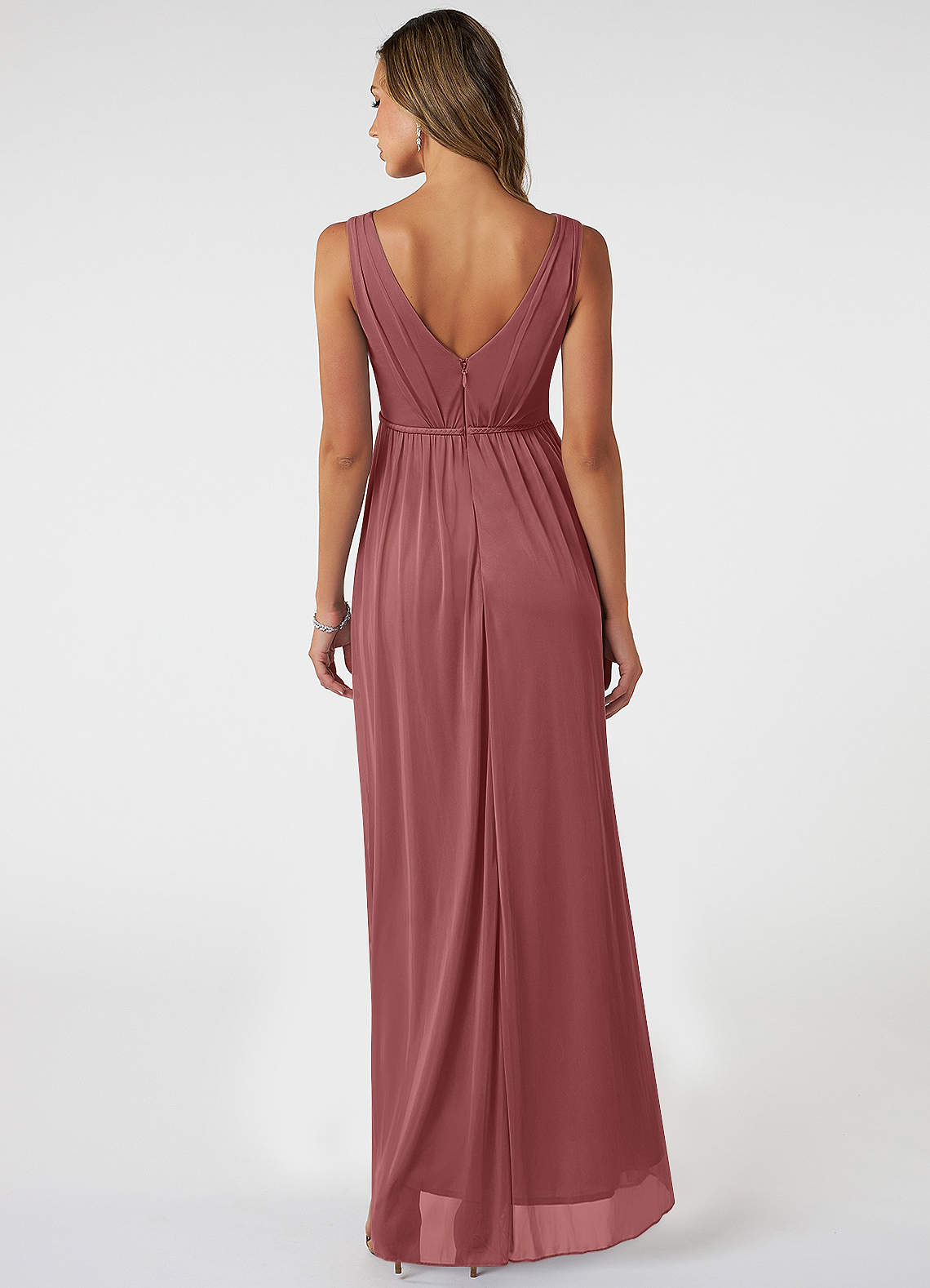 Azazie Tanicia Bridesmaid Dresses Amethyst A-Line V-Neck Pleated Mesh Dress image1