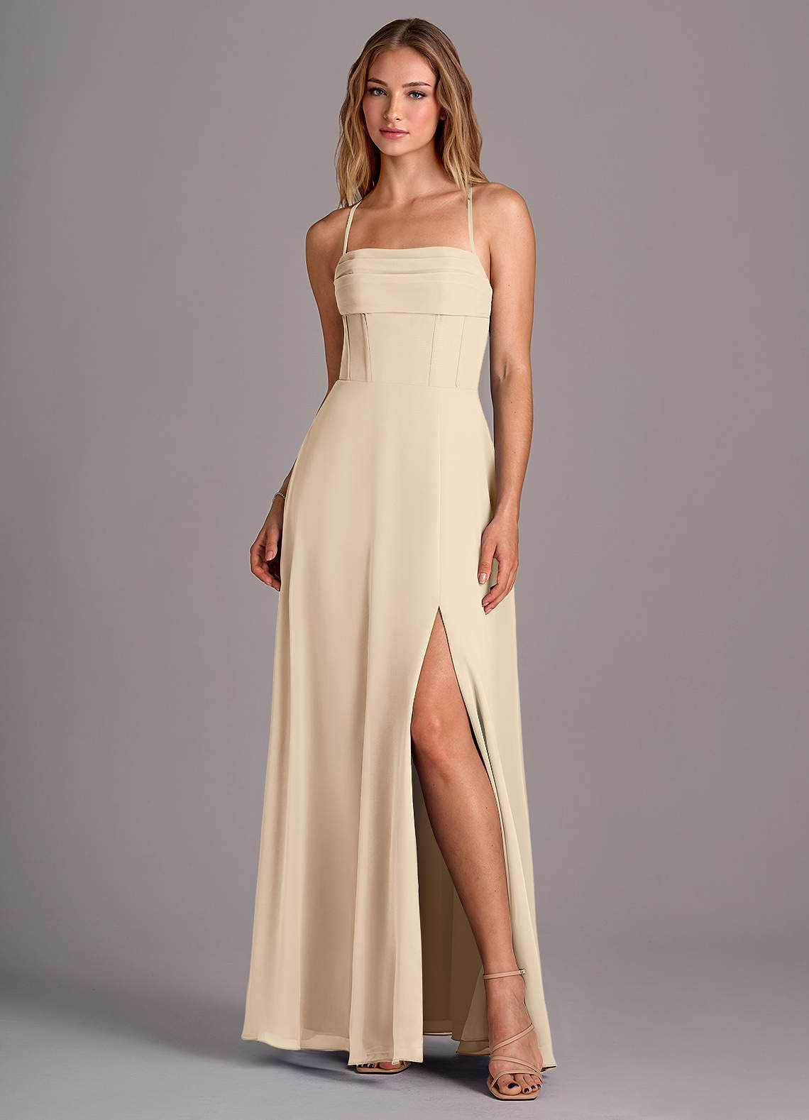 azazie champagne bridesmaid dresses Azazie Leonis