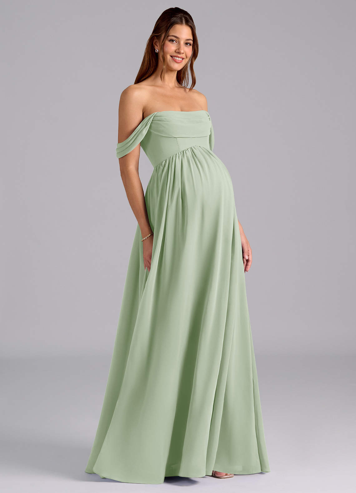 Azazie Saige Abiti da damigella d'onore premaman Abito A-Line Plissettato Chiffon Floor-Length image1