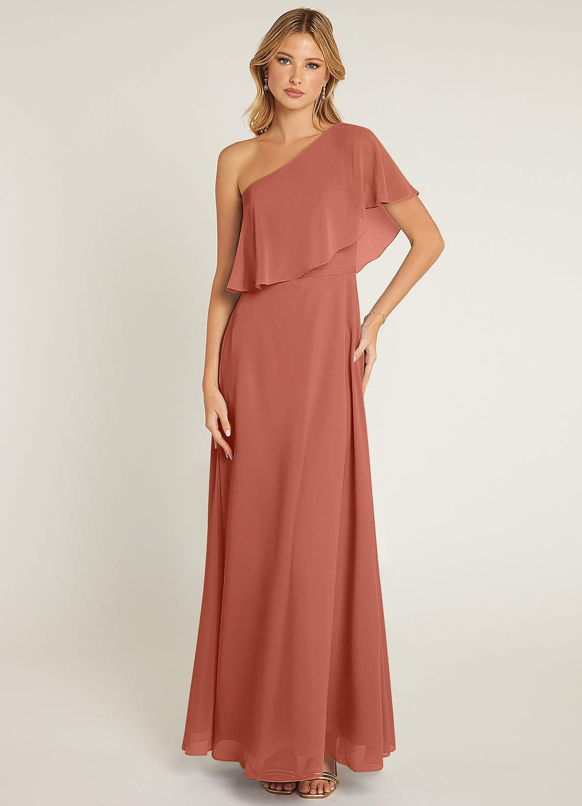 Azazie Lizzy Bridesmaid Dresses Clay A-Line One Shoulder Chiffon Dress image1