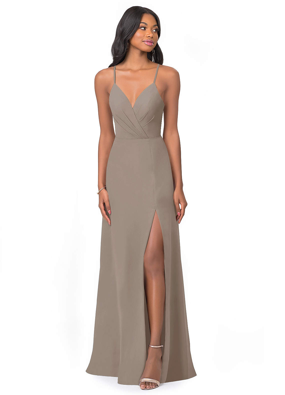 Azazie Everleigh At-home Try On Dresses Taupe A-Line Sweetheart Pleated Chiffon Dress image1