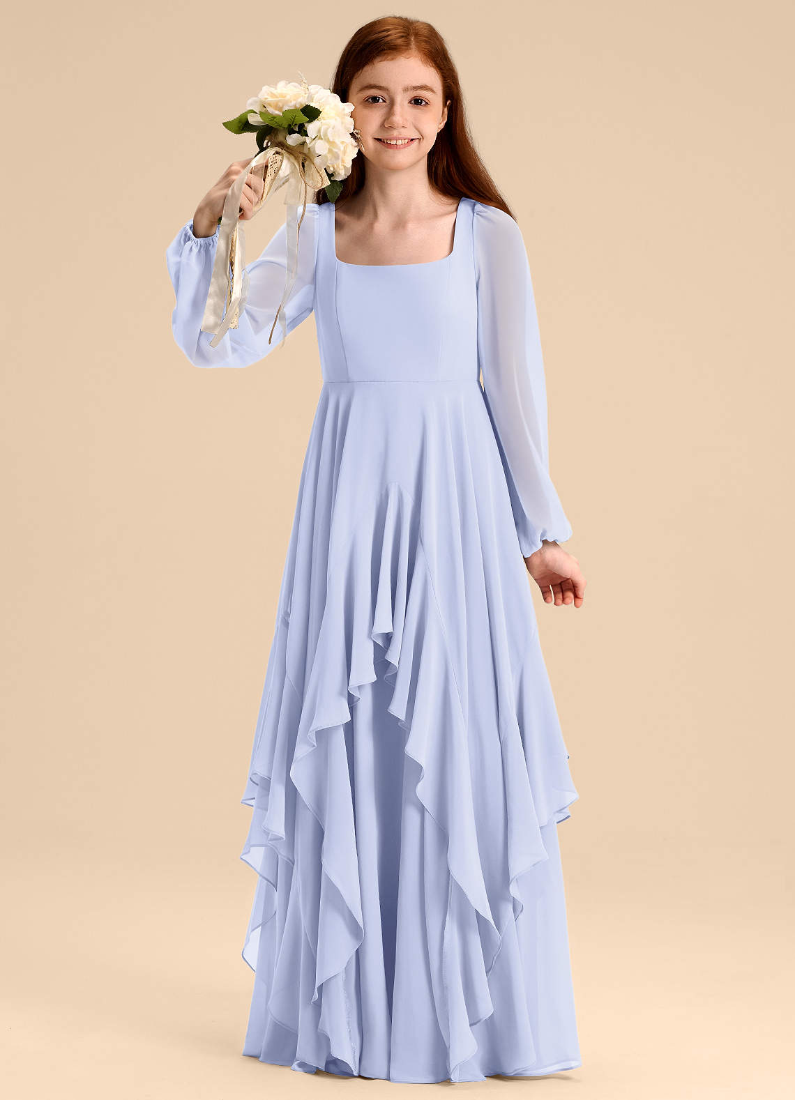 Azazie Clara Junior Abito A-Line in Chiffon Blusa Lavanda image1