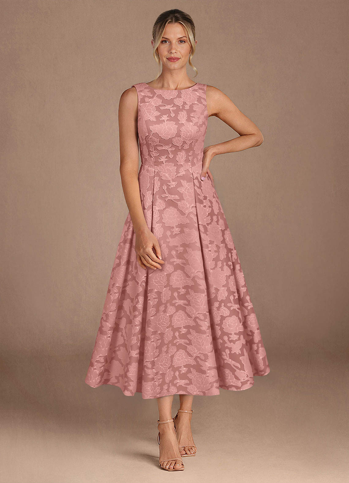 Azazie Fulton Mother of the Bride Dresses Rosette A-Line Pleated Floral Burnout Dress image3