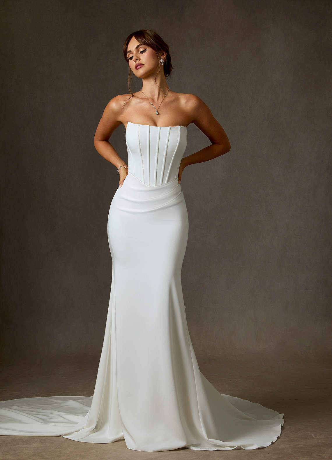 Azazie Cherity Wedding Dresses Diamond White Mermaid Strapless Crepe Back Satin Dress image2