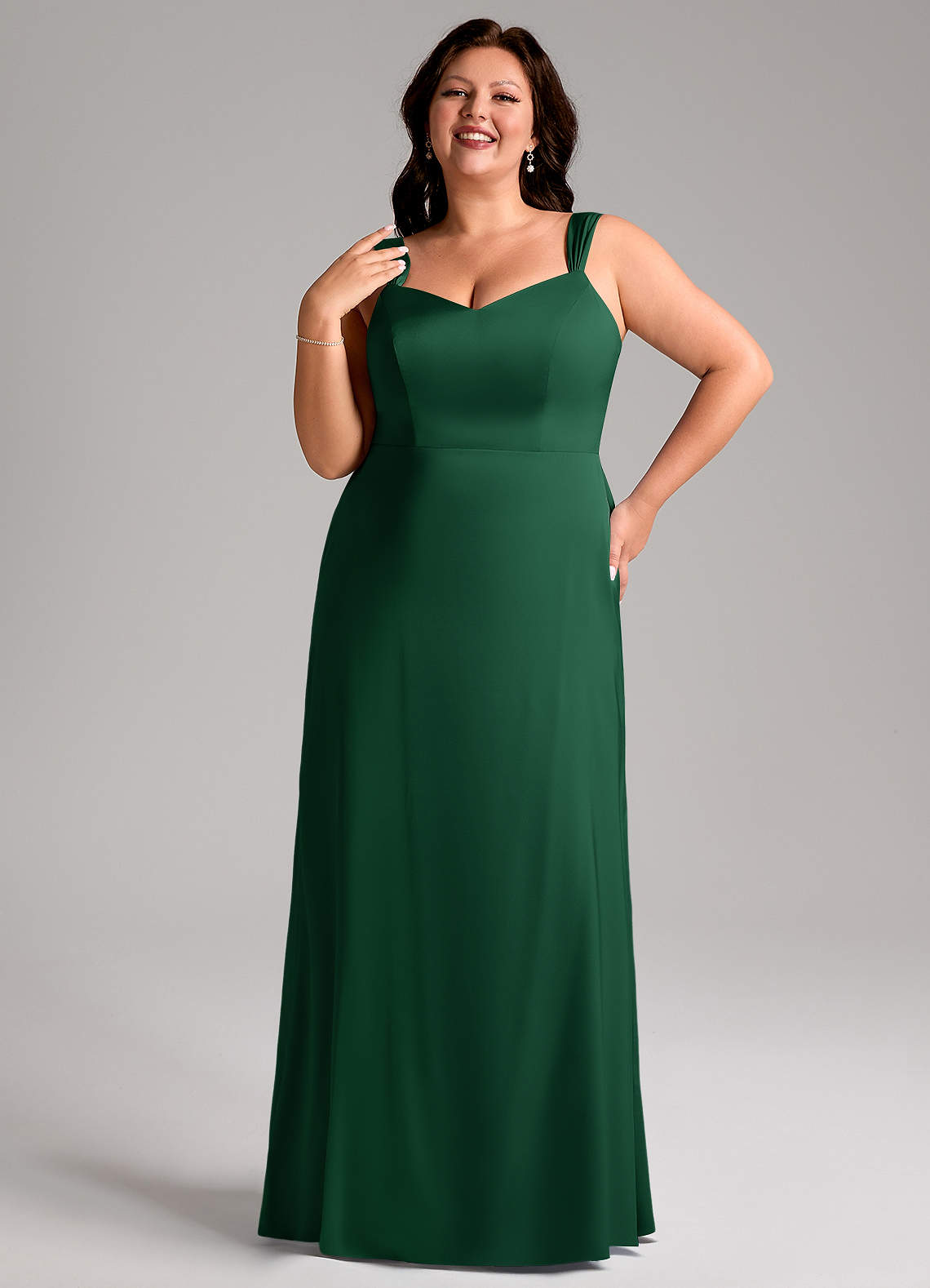 Azazie Denice Bridesmaid Dresses Dark Green Sheath Pleated Stretch Satin Dress image9