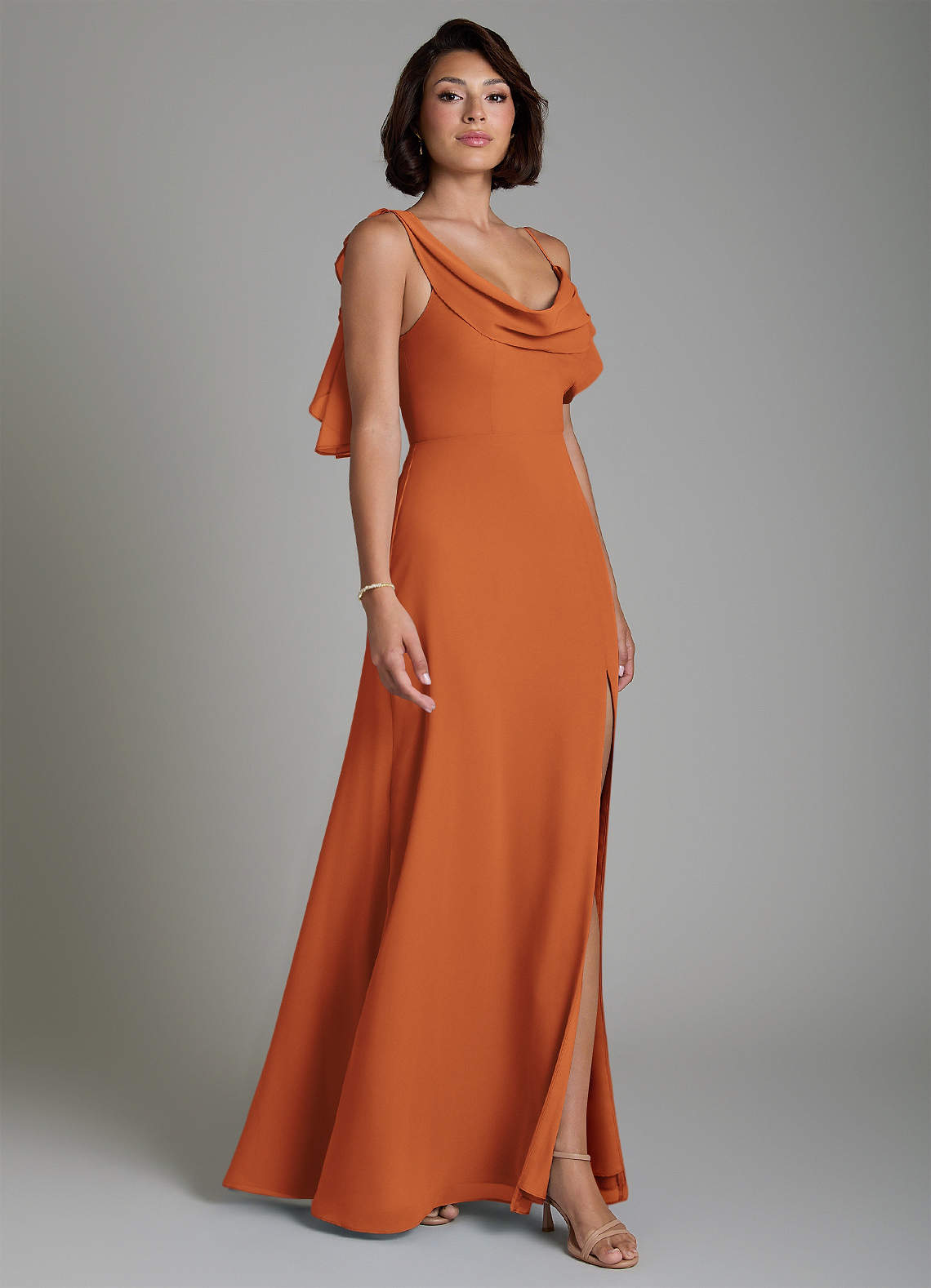 cinnamon chiffon bridesmaid dress Azazie Jayden Kissprom dress