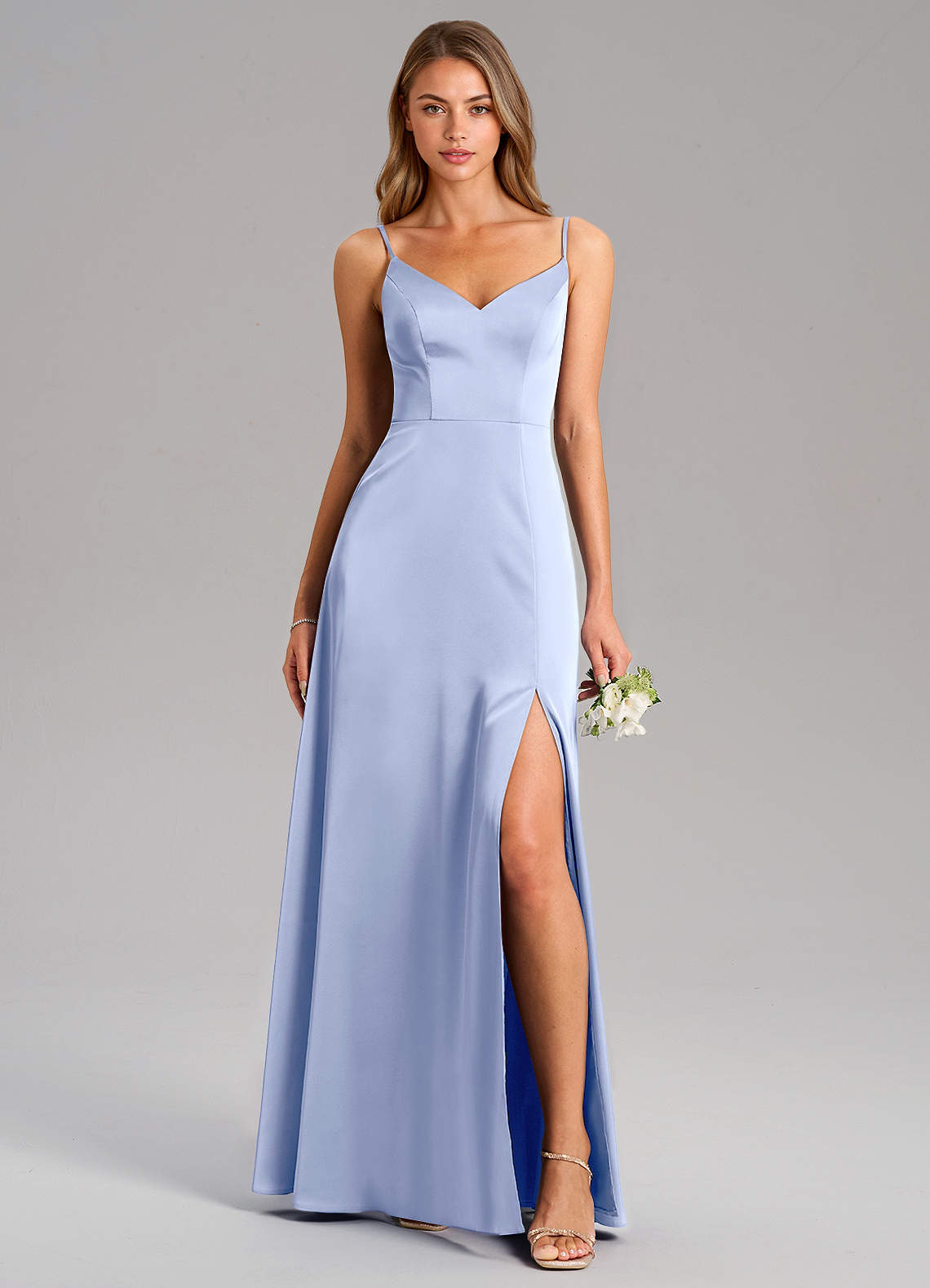 Azazie Talina Bridesmaid Dresses Ice A-Line Stretch Satin Dress image1