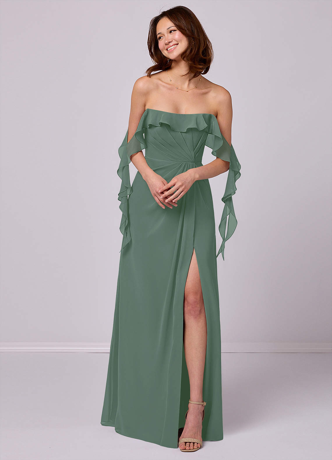 Barbie ♥ Azazie Bridesmaid Dresses A-Line Off the Shoulder Chiffon Floor-Length Dress image3