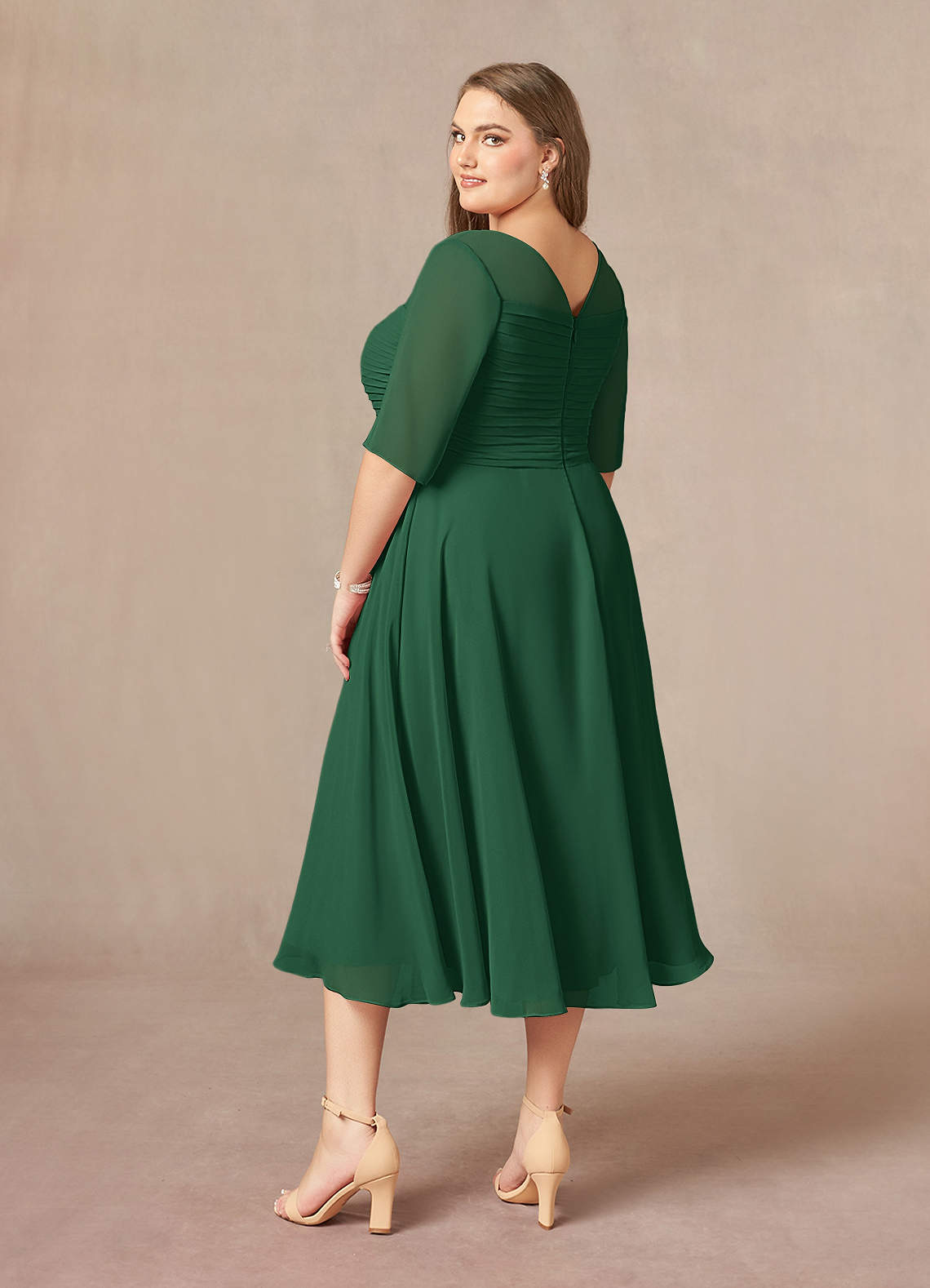 Azazie Naomi Dark Green A-Line Boatneck Pleated Chiffon Dress | Azazie DE Azazie Naomi Dark Green A-Line Boatneck Pleated Chiffon Dress | Azazie DE