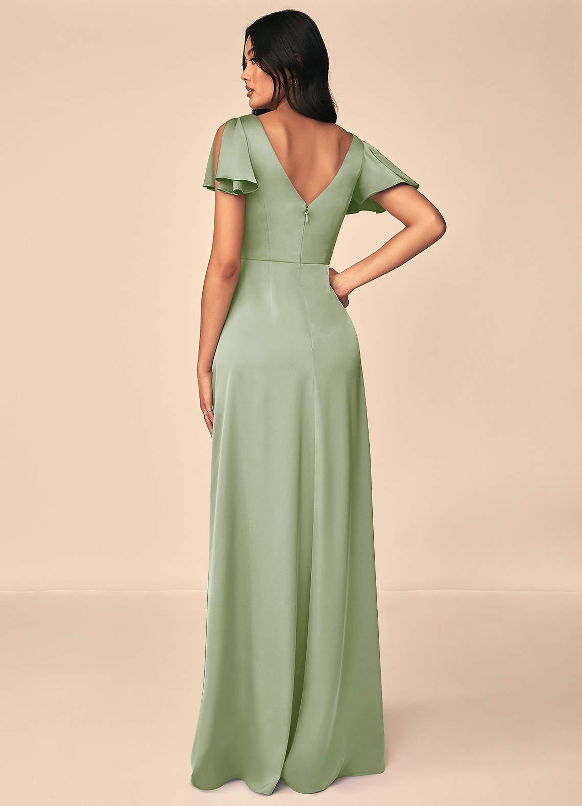 Azazie Soren Essayer des robes à la maison Robe Trapèze en Satin extensible Plissée Auburn image1