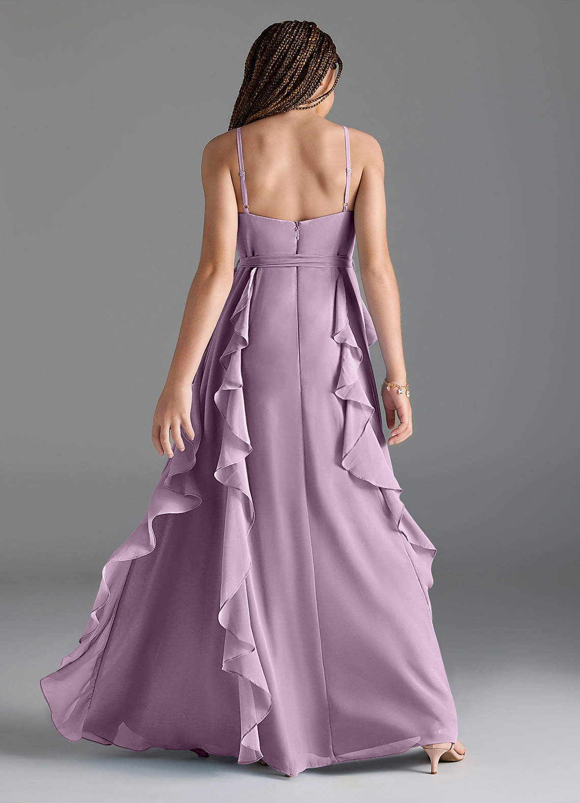 Azazie Peyton Junior Vestido Glicínia de Chiffon de Linha A com Plissado image4