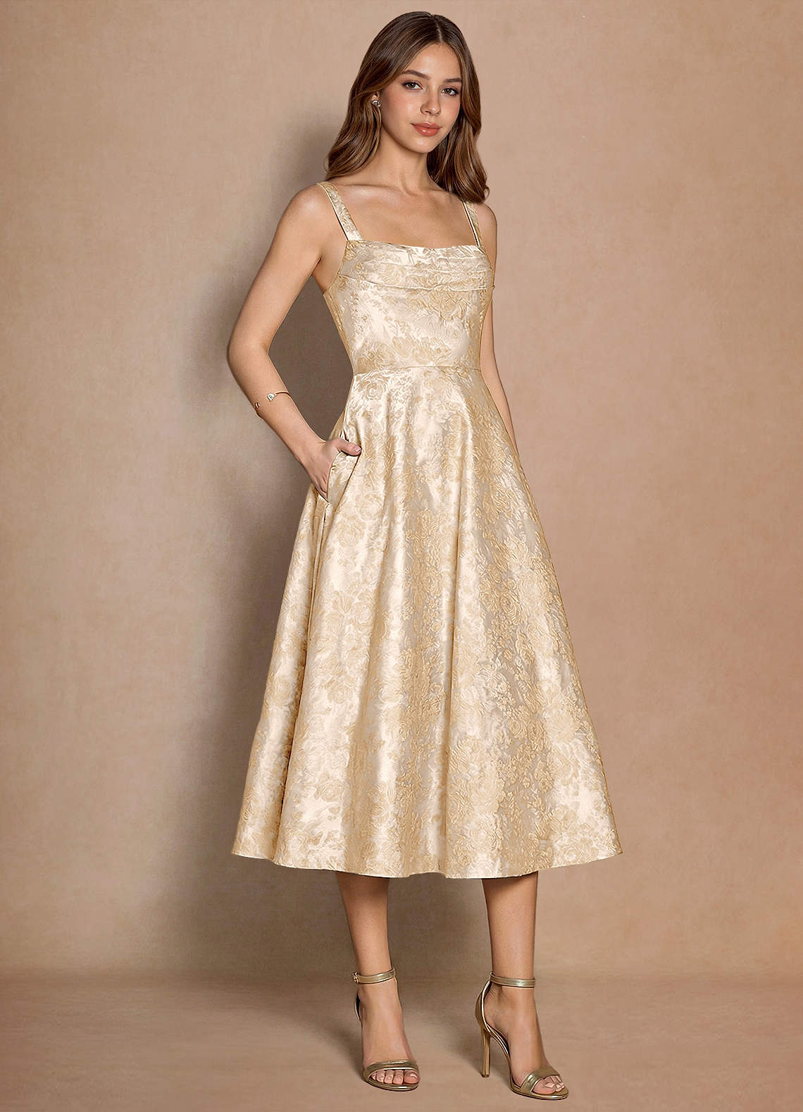 Melusine Vintage Champagne Midi Dress | Azazie