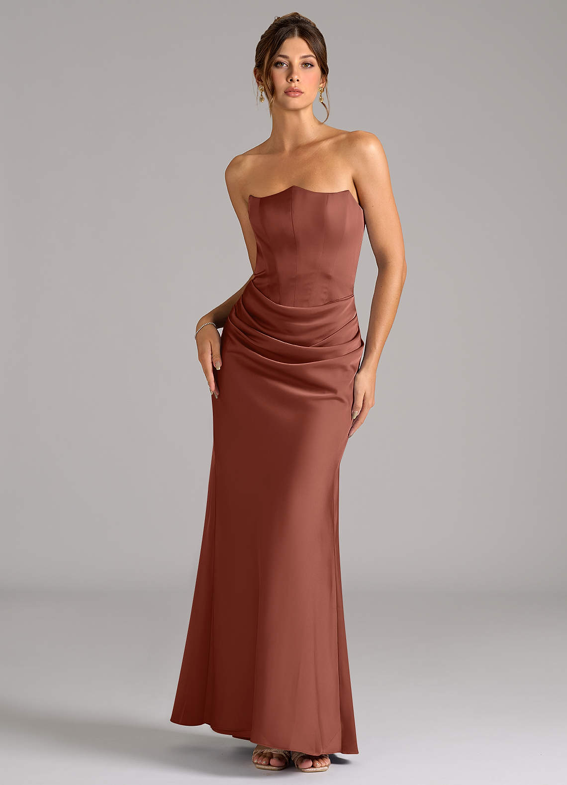 Azazie Debby Bridesmaid Dresses Auburn Mermaid Strapless Stretch Satin Convertible Dress image1