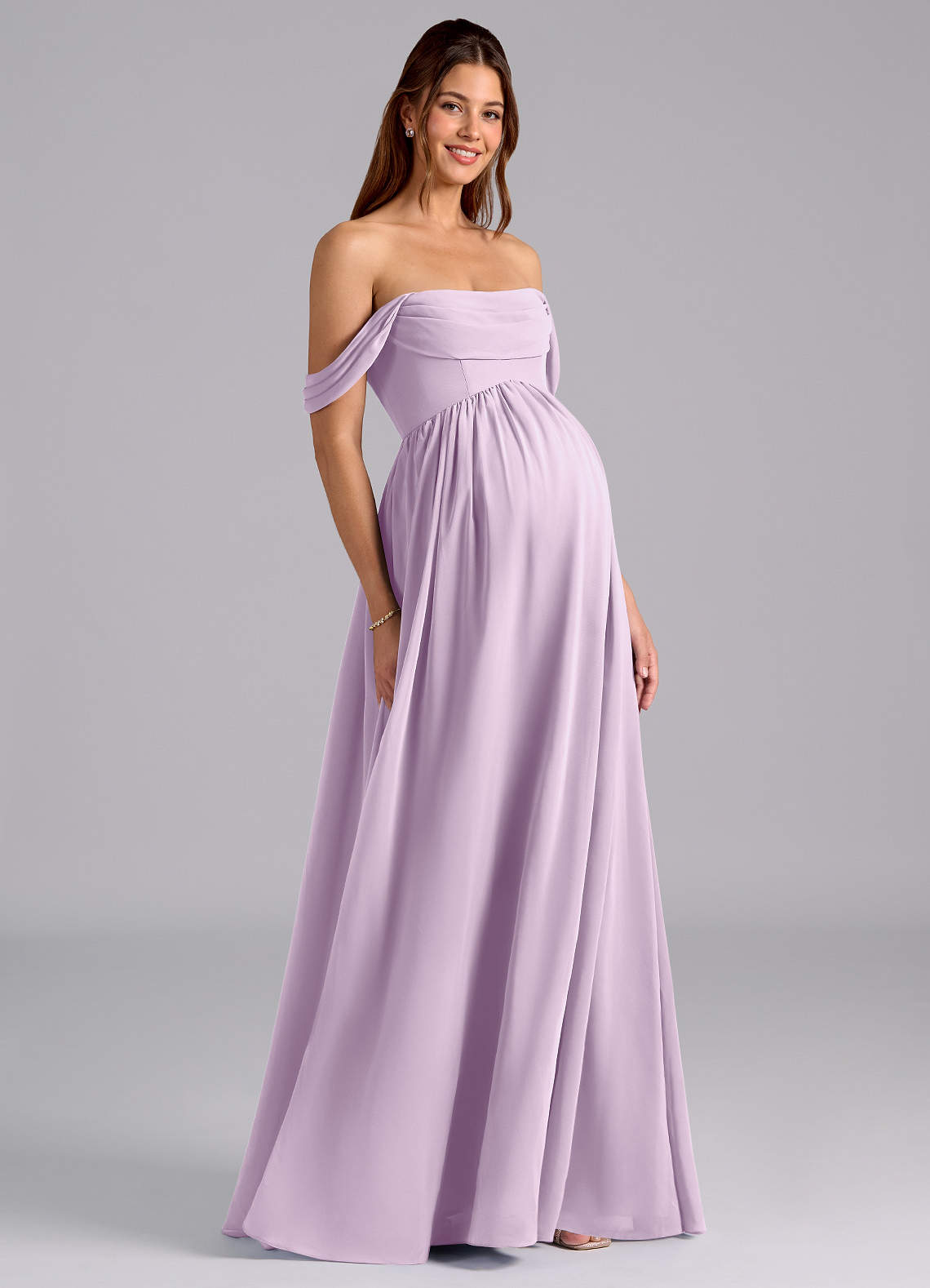 Azazie Saige Maternity Bridesmaid Dresses A-Line Pleated Chiffon Floor-Length Dress image1