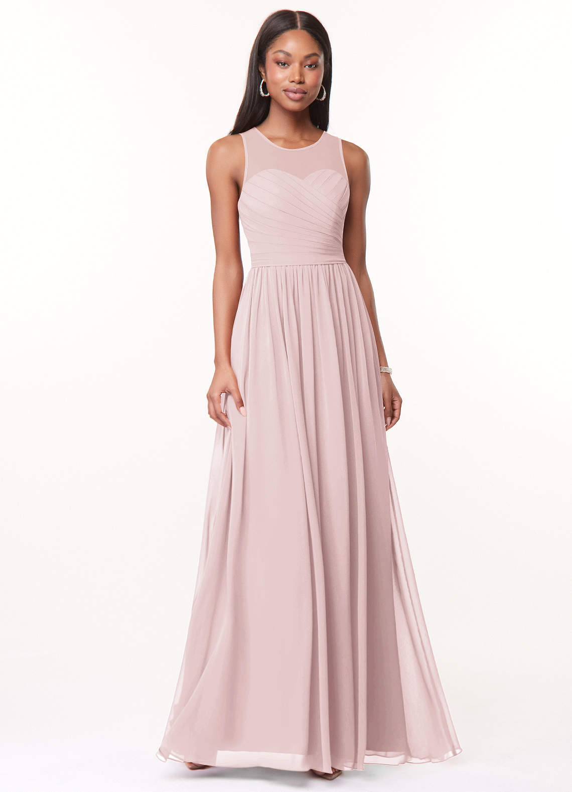 Azazie Nina Bridesmaid Dresses Blushing Pink A-Line Pleated Chiffon Dress image1