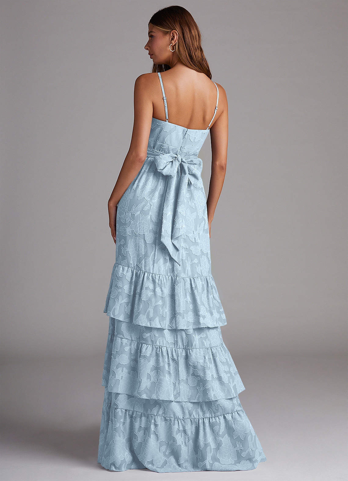 Azazie Nathalia Bridesmaid Dresses Sky Blue A-Line Bow Floral Burnout Dress image1