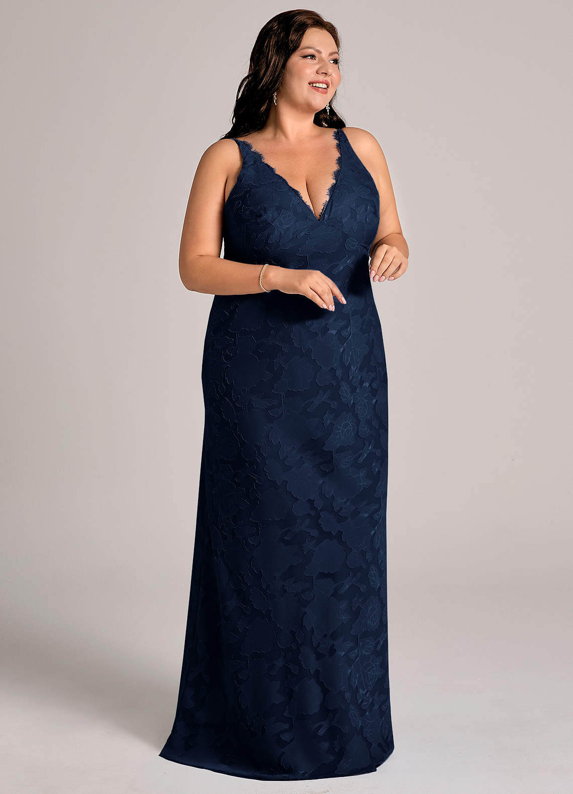 Azazie Tianna Bridesmaid Dresses Dark Navy Sheath Lace Floral Burnout Dress image10