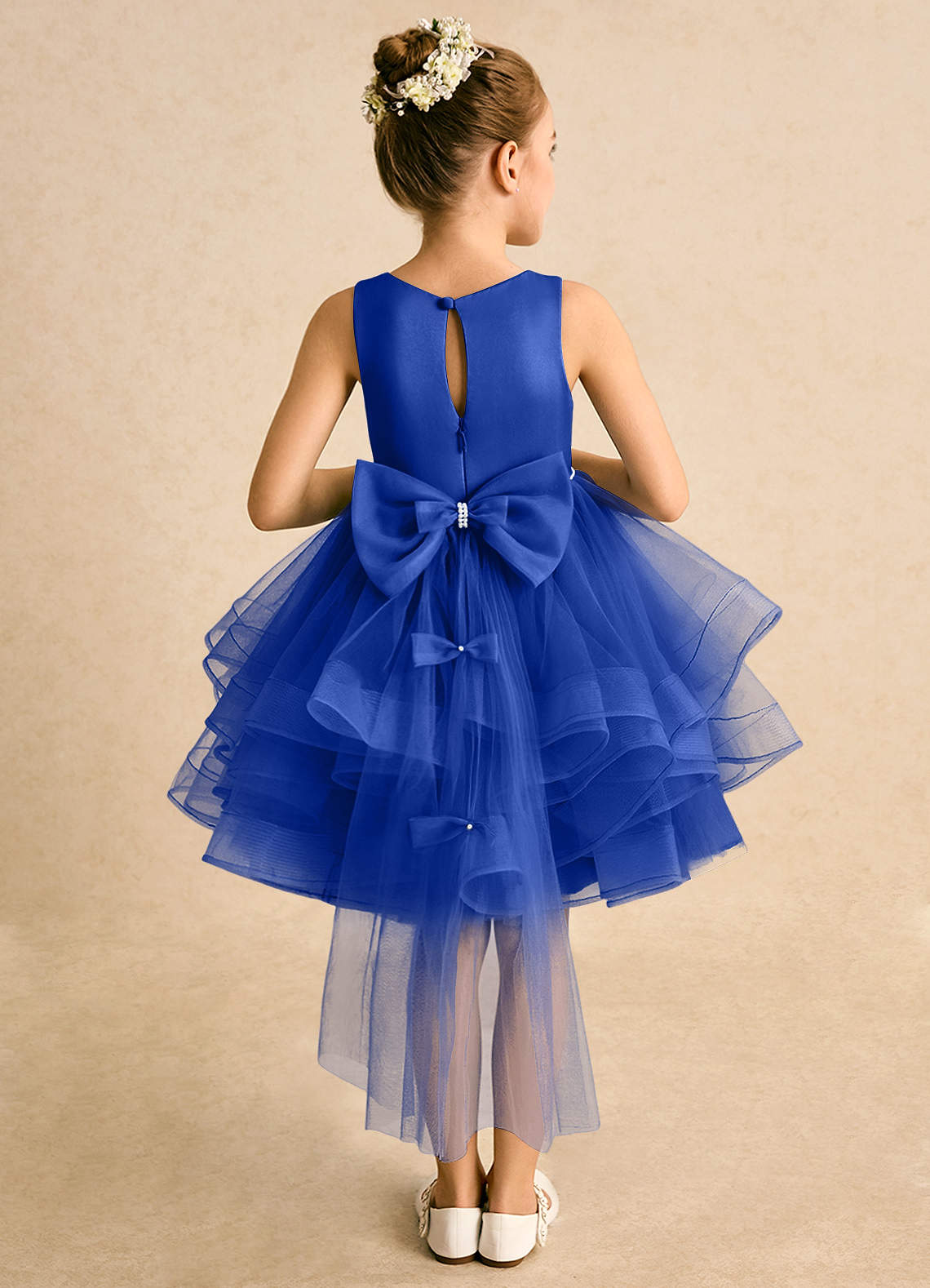 Azazie Tinie Blumenmädchenkleider Ballkleid Schleifen Tüll Kleid Königsblau image1