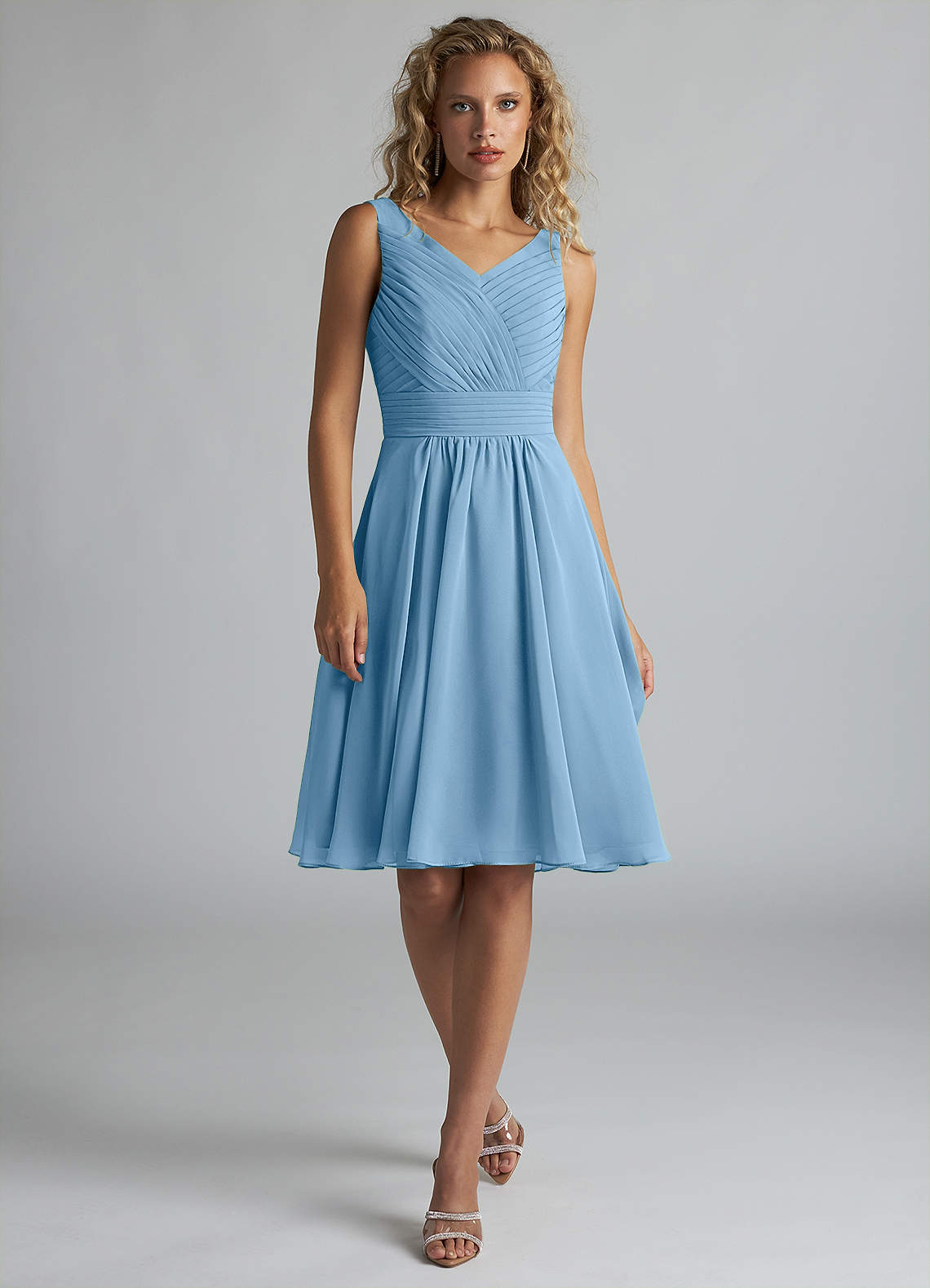 Azazie Grace Bridesmaid Dresses Steel Blue A-Line Pleated Chiffon Dress image1