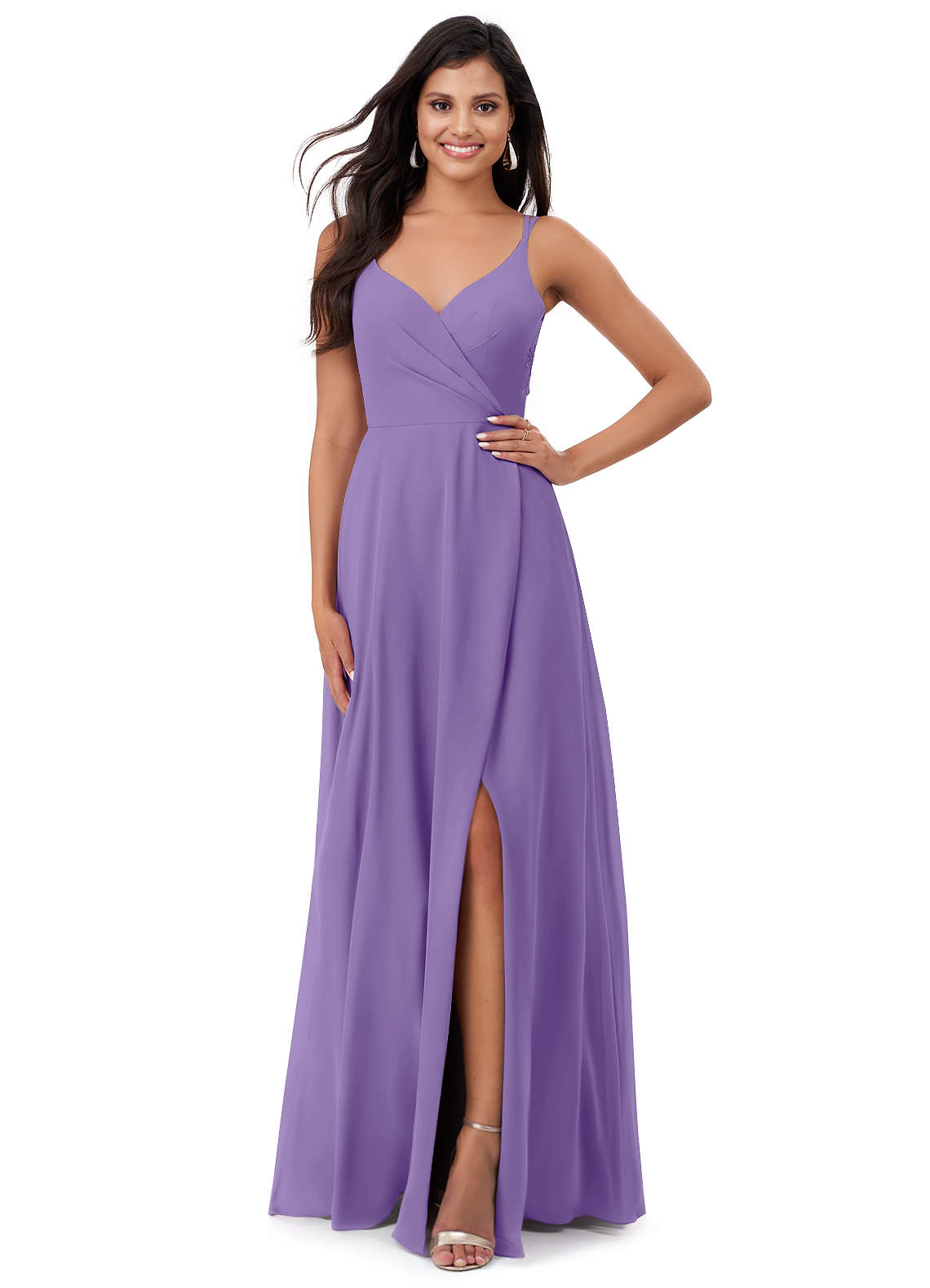 Azazie Lennon Brautjungfernkleider A-Linie Spitze Chiffon Kleid Tahiti image1