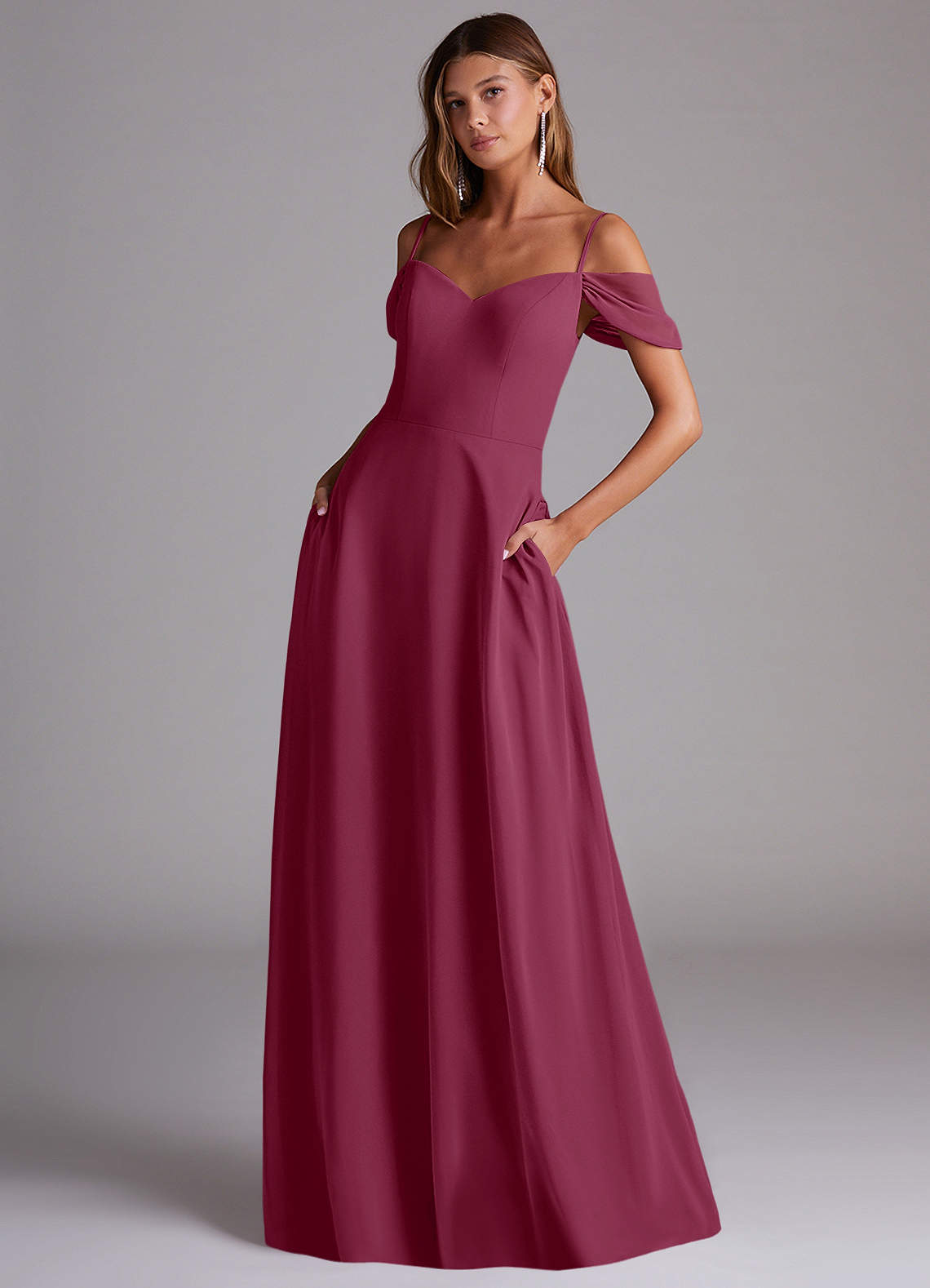 Azazie Marley Bridesmaid Dresses Mulberry A-Line Off the Shoulder Chiffon Convertible Dress image1