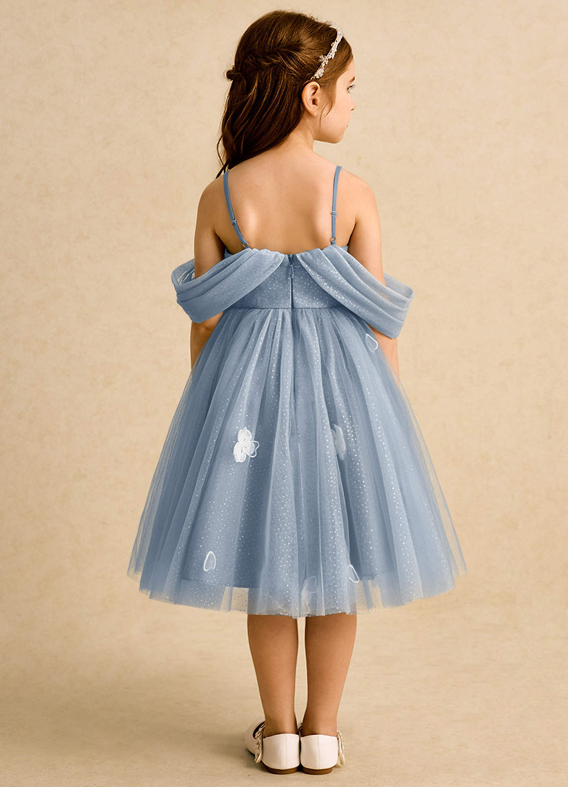Azazie May Flower Girl Dresses Dusty Blue Ball-Gown Pleated Tulle Dress image1