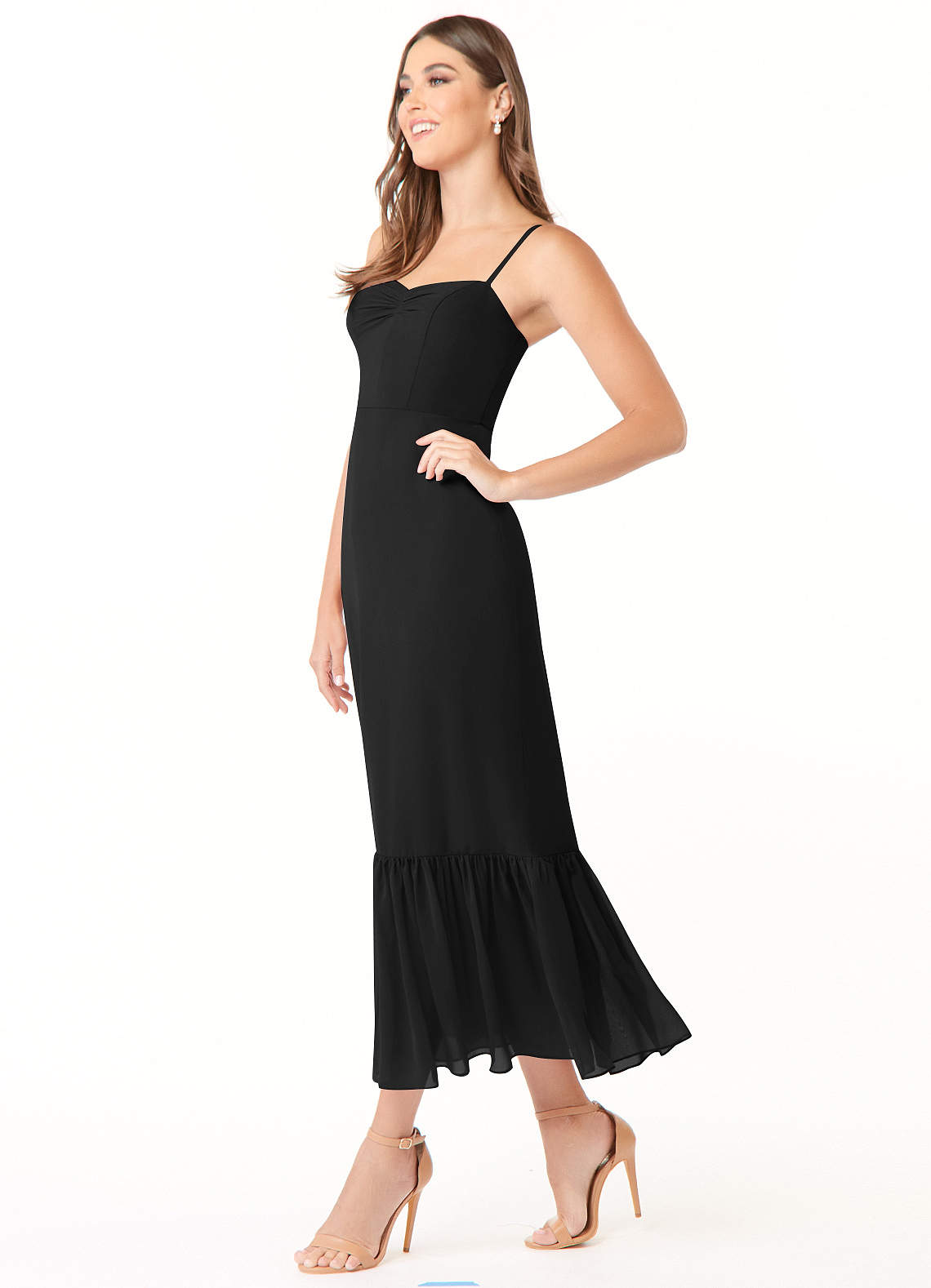 white christmas dresses Paduri Drop Waist Midi Dress in Chiffon Black main image 0