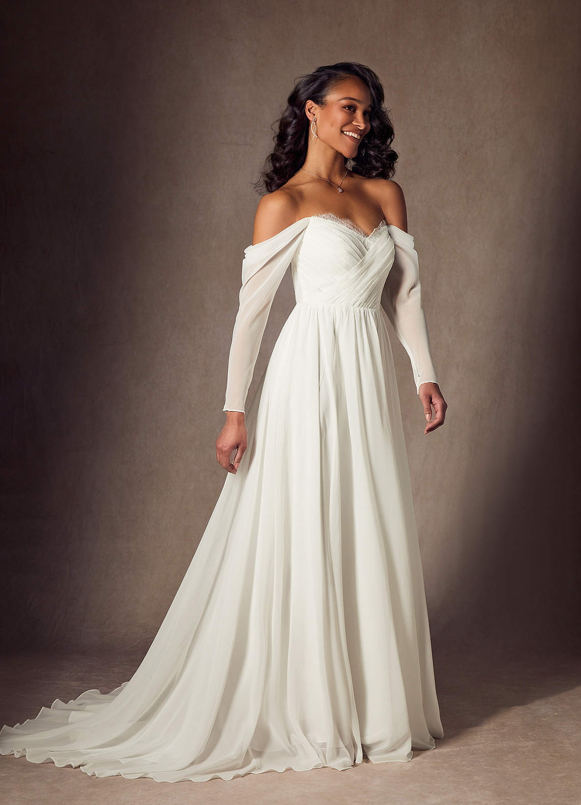 Azazie Lilith Wedding Dresses Cream A-Line Sweetheart lace Chiffon Dress image1