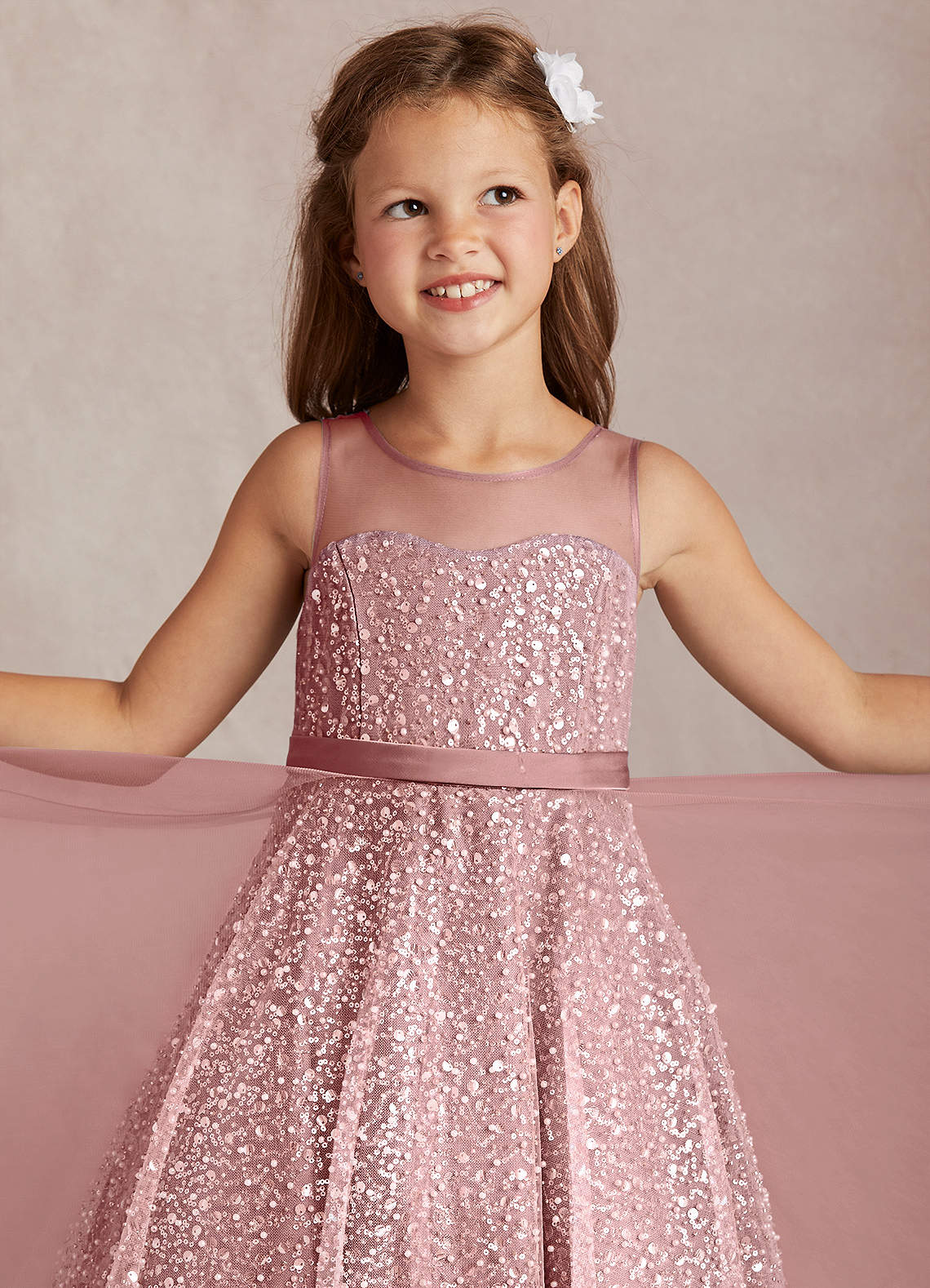 Azazie Siwa Flower Girl Dresses Dusty Rose A-Line Beaded Tulle Dress image1